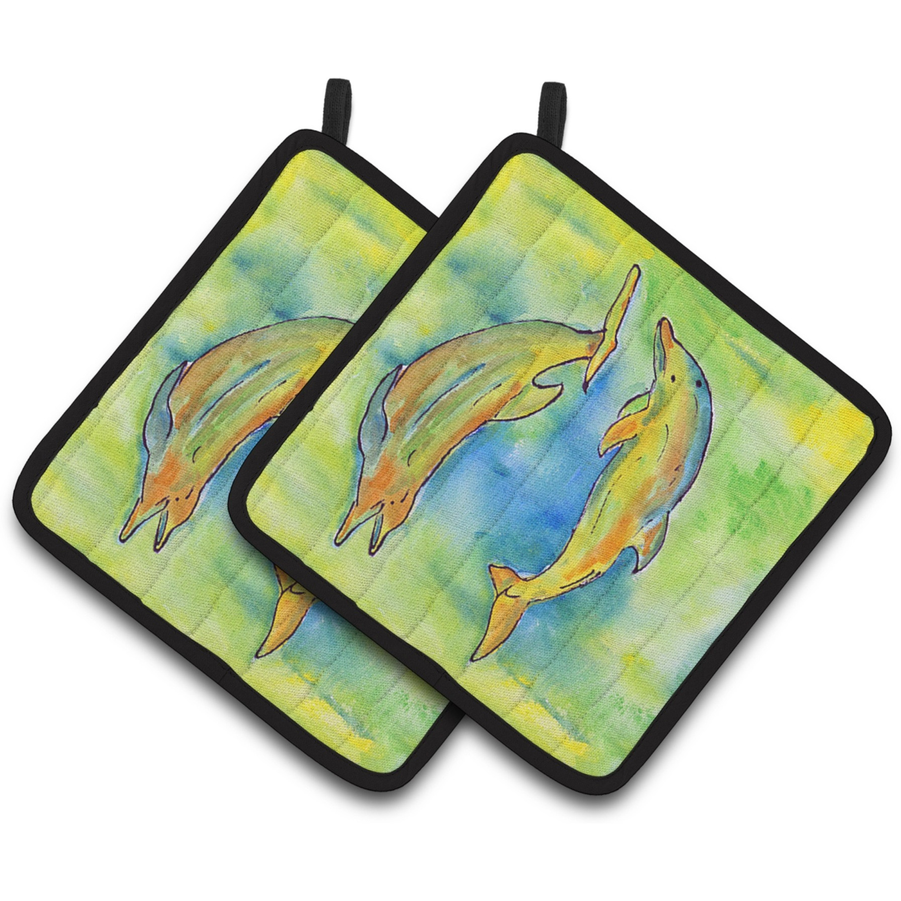 &quotCaroline's Treasures Dolphin Pair of Pot Holders 8380PTHD, 7.5HX7.5W, Multicolor"