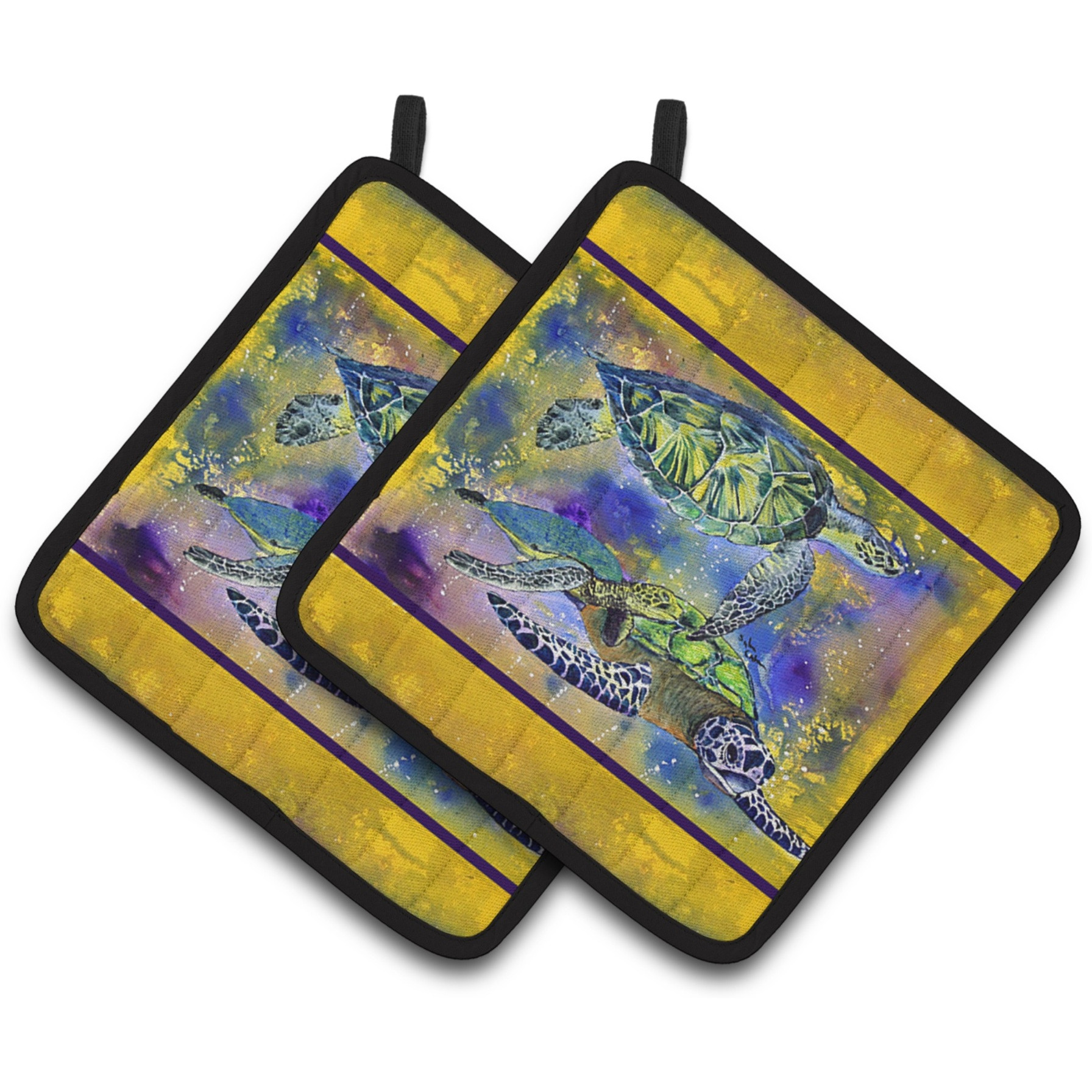 &quotCaroline's Treasures Turtle Pair of Pot Holders 8394PTHD, 7.5HX7.5W, Multicolor"