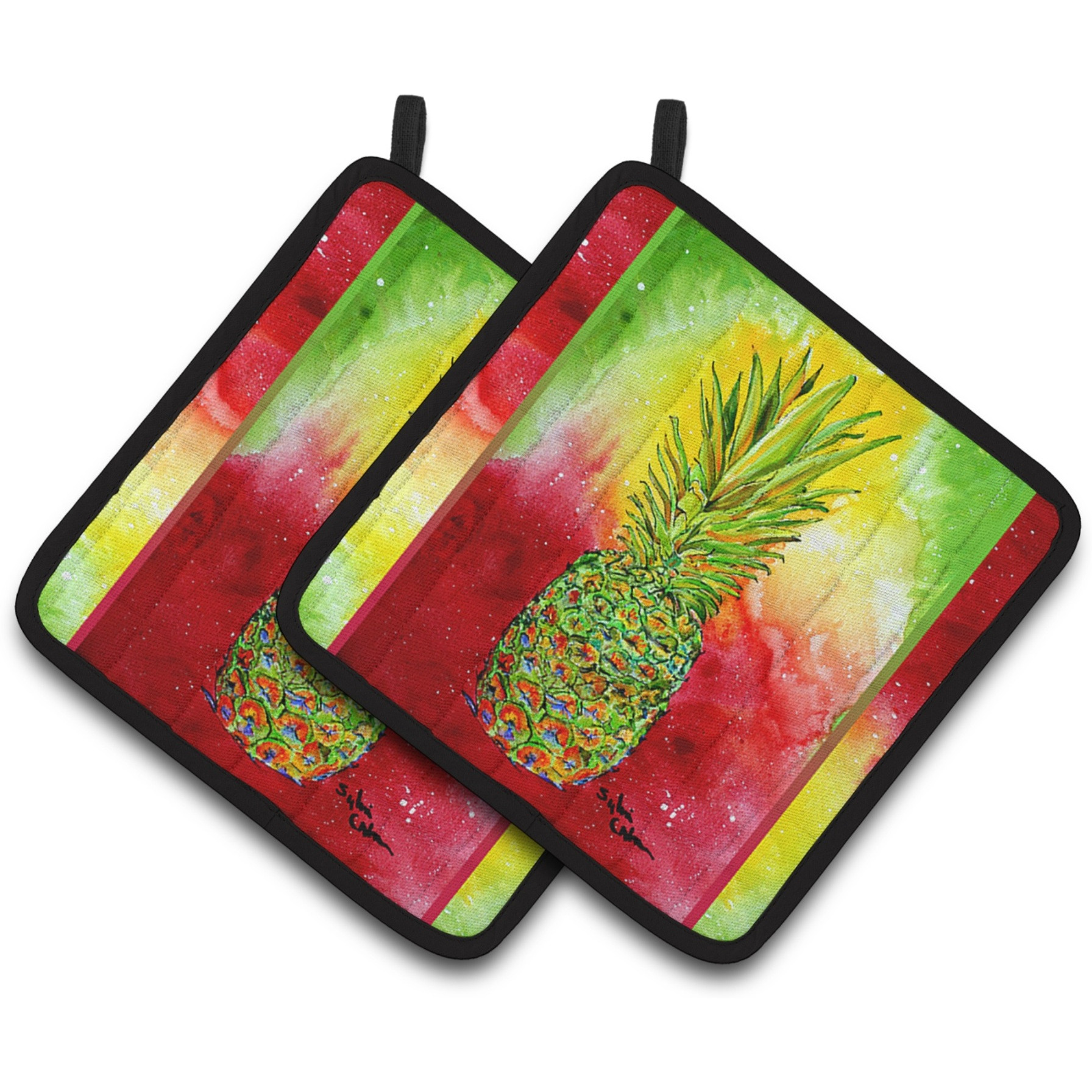 &quotCaroline's Treasures Pineapple Pair of Pot Holders 8395PTHD, 7.5HX7.5W, Multicolor"