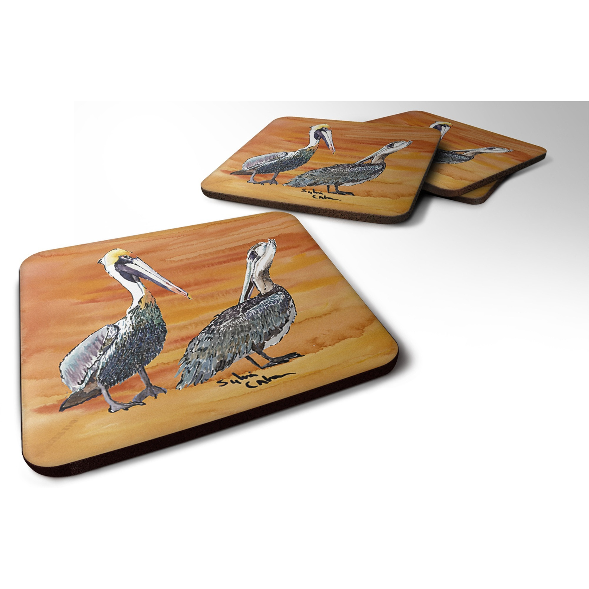 &quotCaroline's Treasures 8407FC Bird-Pelican Foam Coasters (Set of 4), 3.5"" H x 3.5"" W, Multicolor"