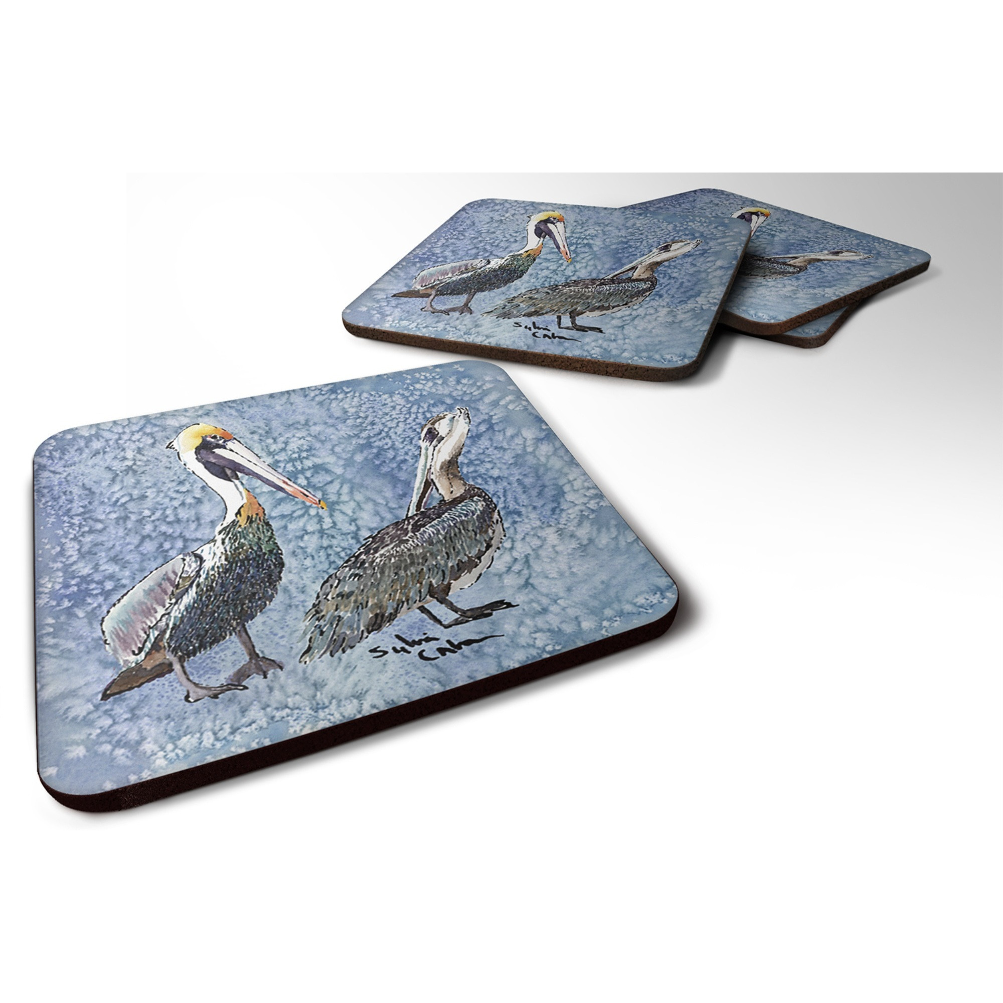 &quotCaroline's Treasures 8409FC Bird-Pelican Foam Coasters (Set of 4), 3.5"" H x 3.5"" W, Multicolor"