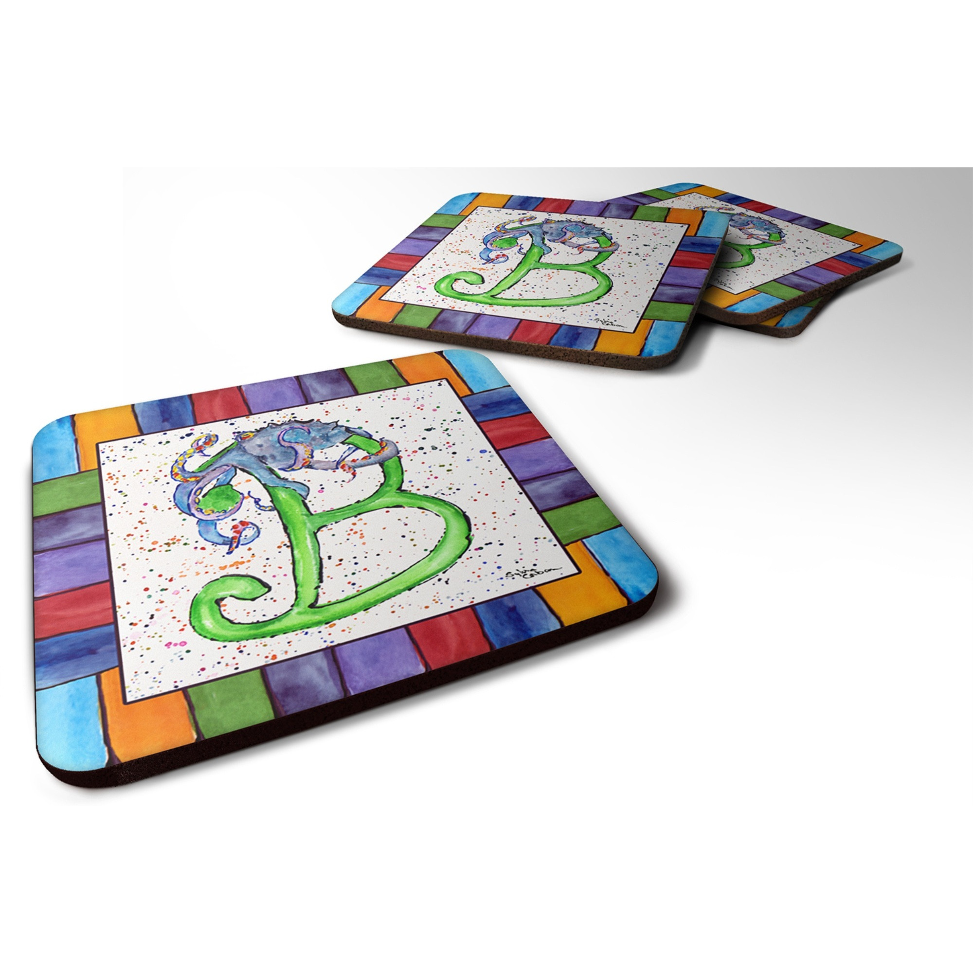 &quotCaroline's Treasures 8425-BFC Beach and Seafood Foam Coasters (Set of 4), 3.5"" H x 3.5"" W, Multicolor"