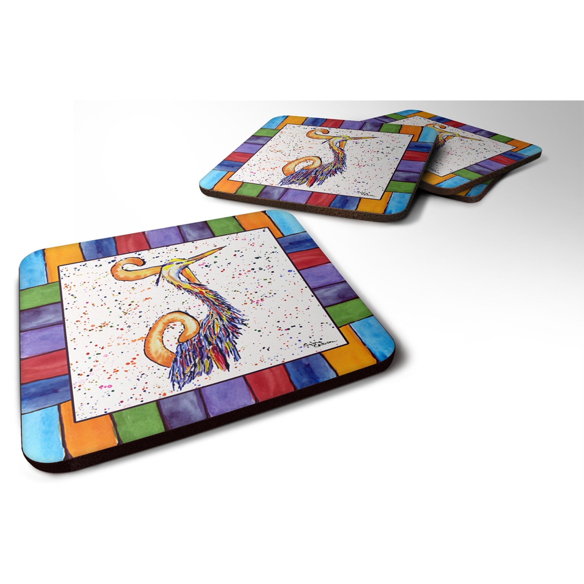 &quotCaroline's Treasures 8433-JFC Beach and Seafood Foam Coasters (Set of 4), 3.5"" H x 3.5"" W, Multicolor"