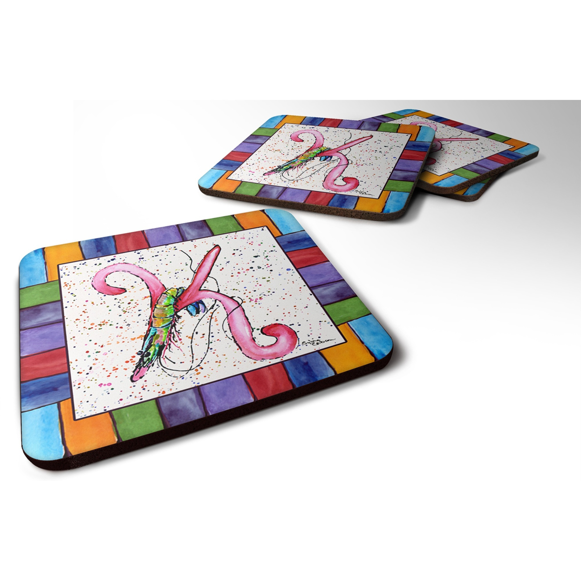 &quotCaroline's Treasures 8434-KFC Beach and Seafood Foam Coasters (Set of 4), 3.5"" H x 3.5"" W, Multicolor"