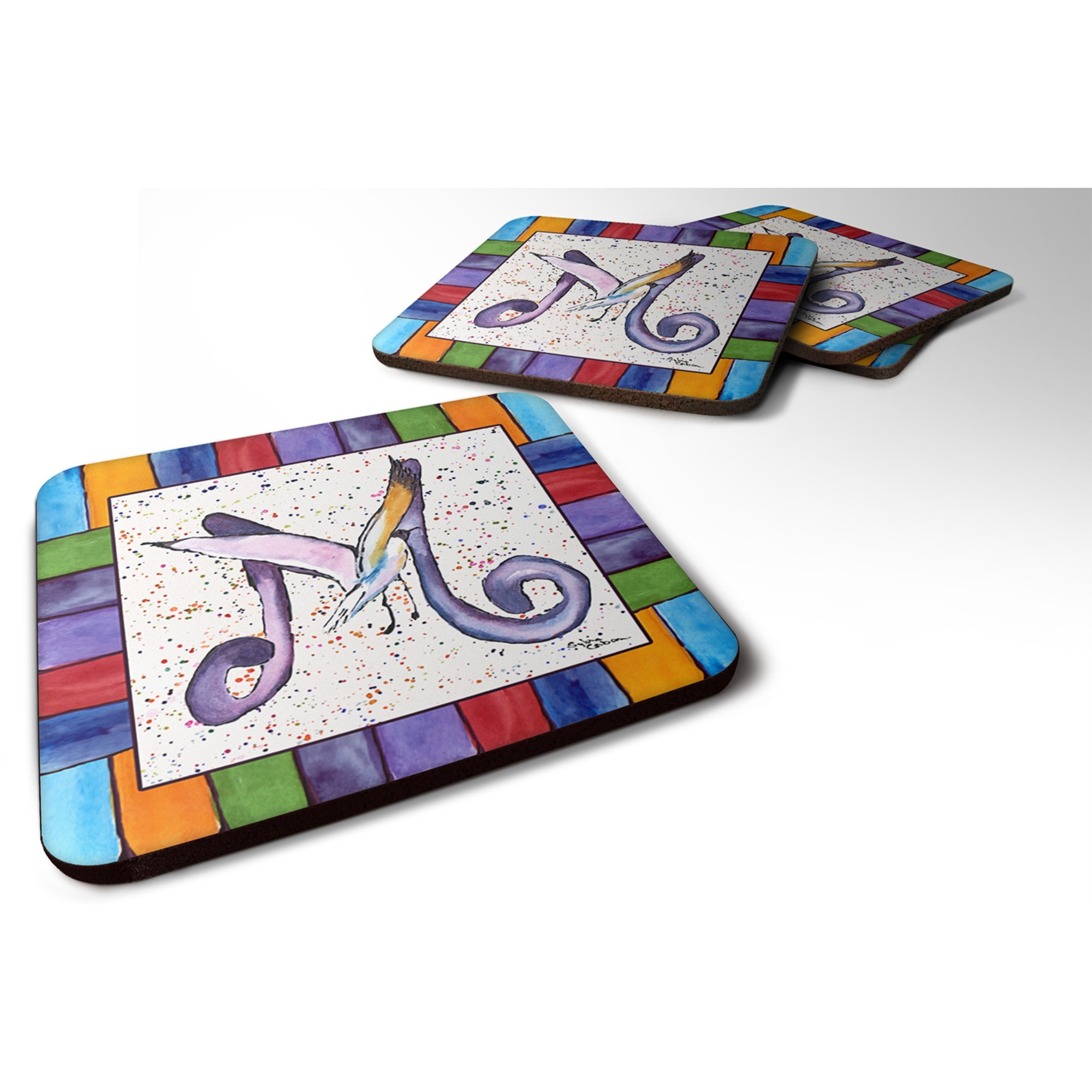 &quotCaroline's Treasures 8436-MFC Beach and Seafood Foam Coasters (Set of 4), 3.5"" H x 3.5"" W, Multicolor"