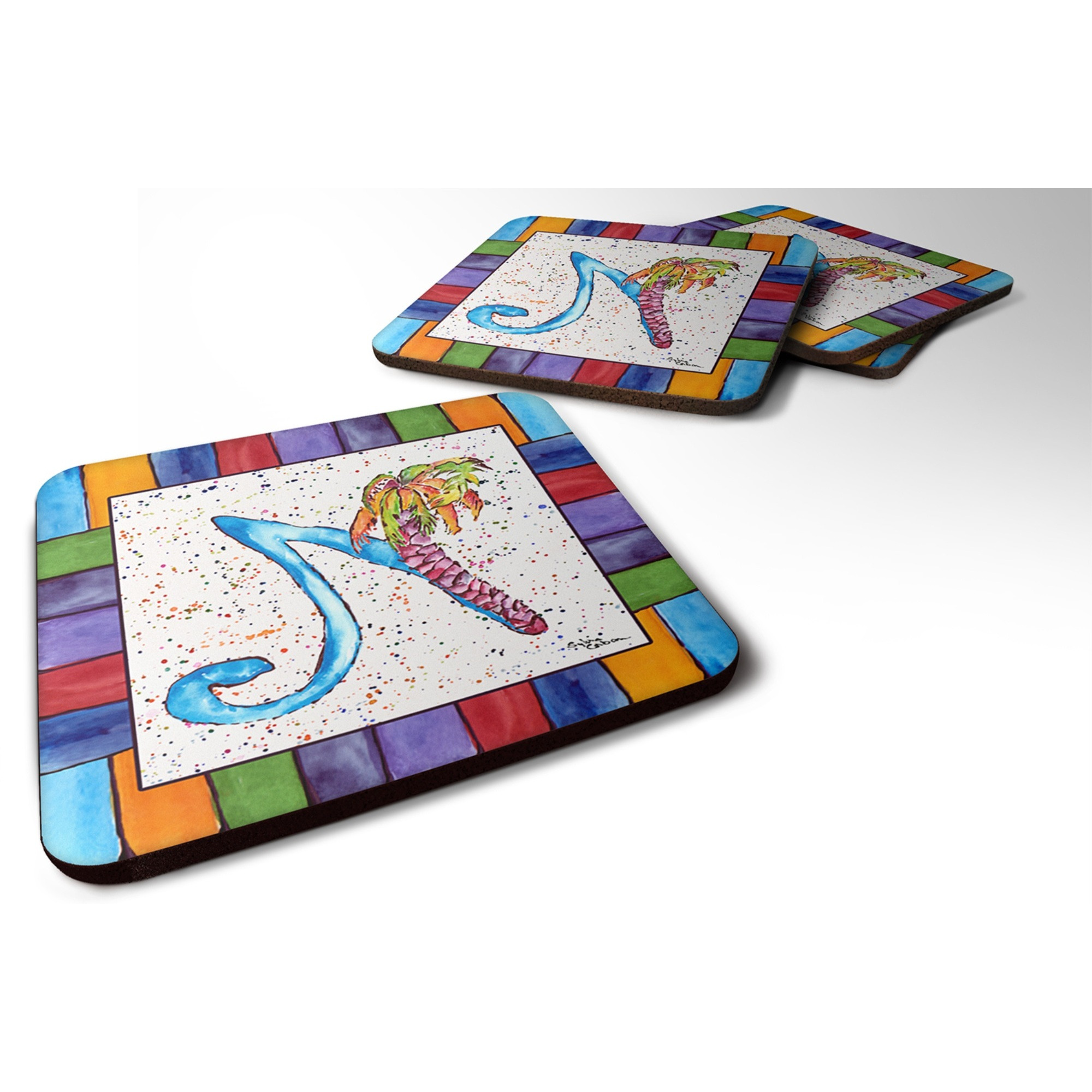 &quotCaroline's Treasures 8437-NFC Beach and Seafood Foam Coasters (Set of 4), 3.5"" H x 3.5"" W, Multicolor"
