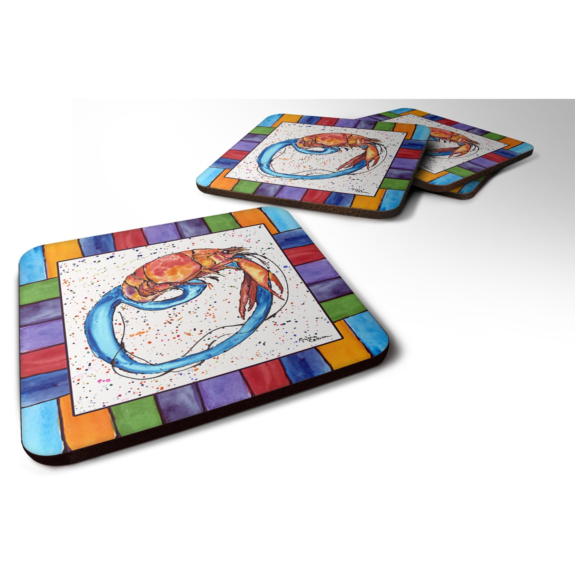 &quotCaroline's Treasures 8438-OFC Beach and Seafood Foam Coasters (Set of 4), 3.5"" H x 3.5"" W, Multicolor"