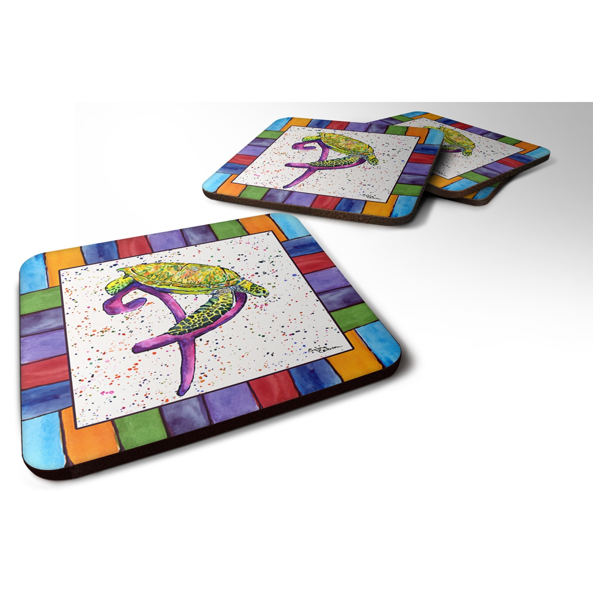 &quotCaroline's Treasures 8439-PFC Beach and Seafood Foam Coasters (Set of 4), 3.5"" H x 3.5"" W, Multicolor"