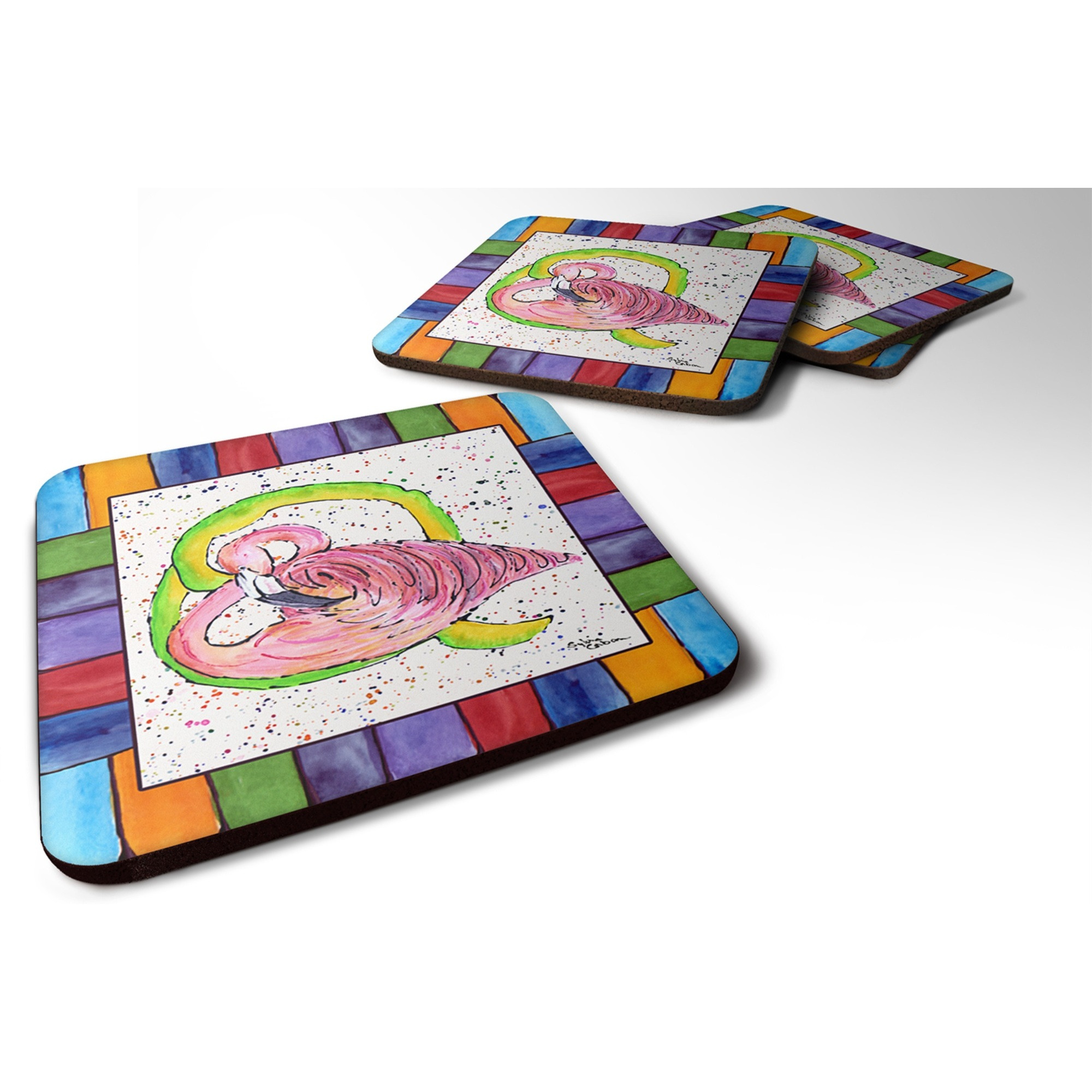 &quotCaroline's Treasures 8440-QFC Beach and Seafood Foam Coasters (Set of 4), 3.5"" H x 3.5"" W, Multicolor"