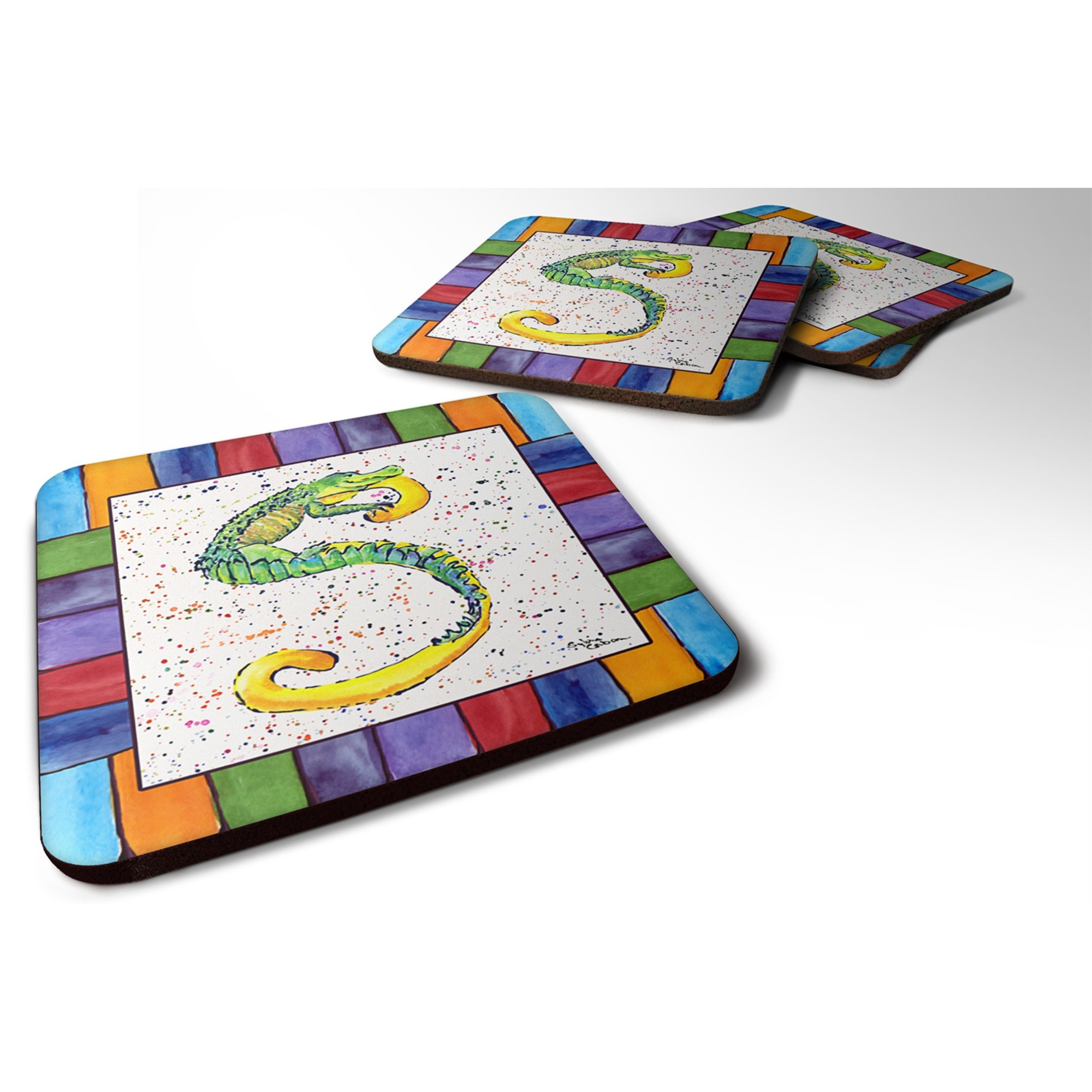 &quotCaroline's Treasures 8442-SFC Beach and Seafood Foam Coasters (Set of 4), 3.5"" H x 3.5"" W, Multicolor"