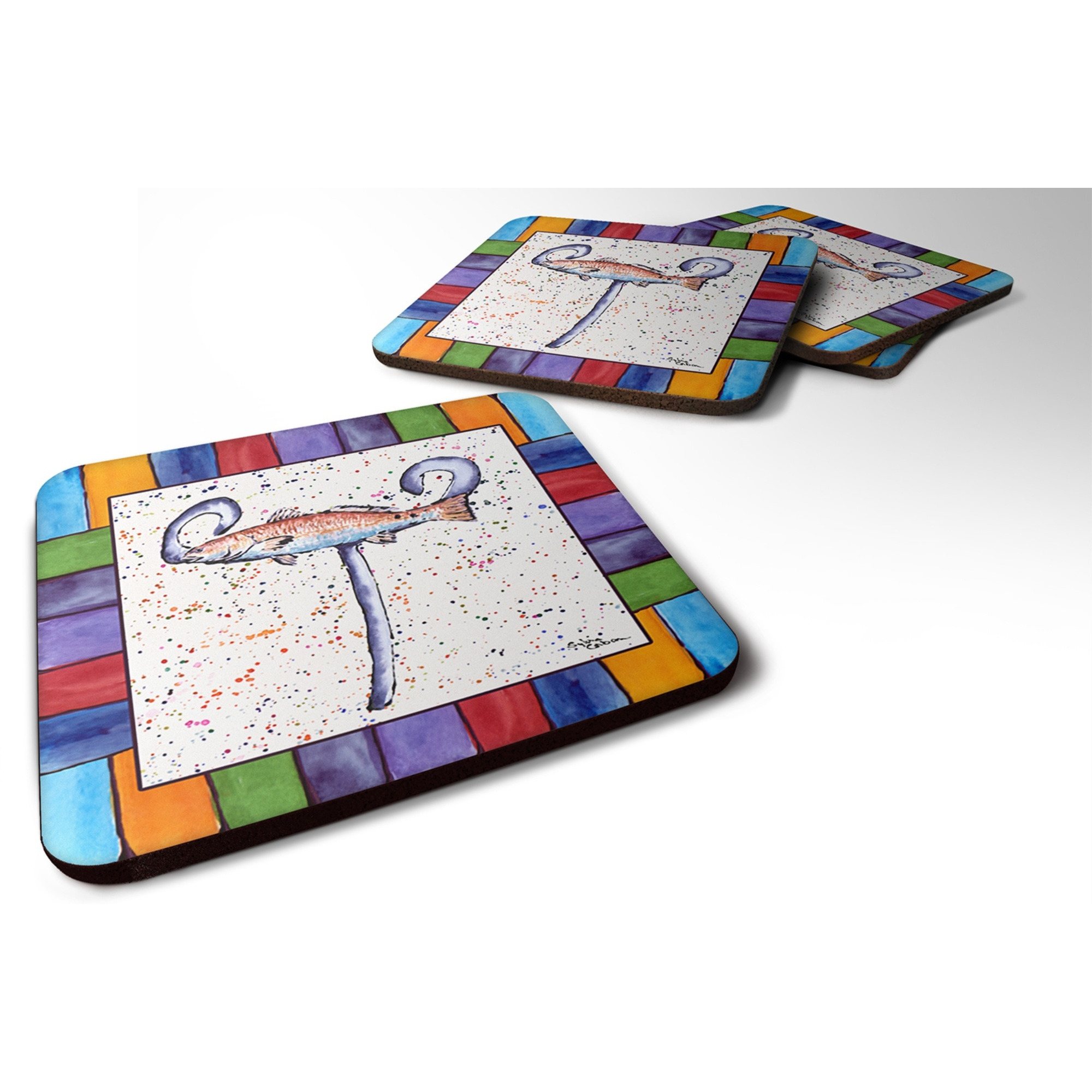 &quotCaroline's Treasures 8443-TFC Beach and Seafood Foam Coasters (Set of 4), 3.5"" H x 3.5"" W, Multicolor"