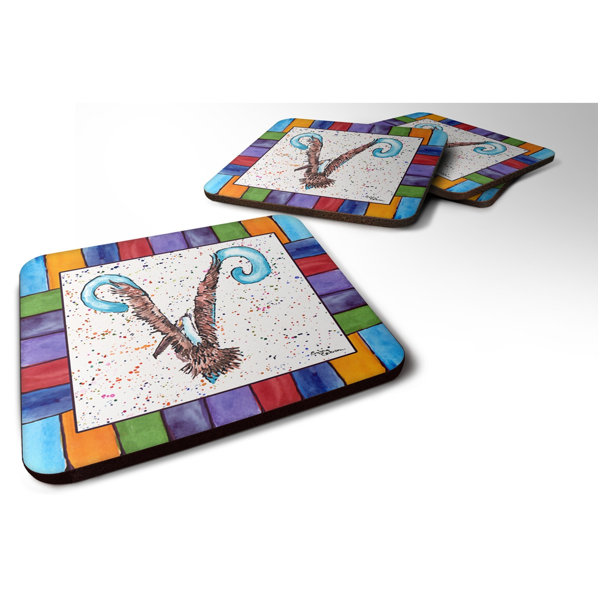 &quotCaroline's Treasures 8445-VFC Beach and Seafood Foam Coasters (Set of 4), 3.5"" H x 3.5"" W, Multicolor"