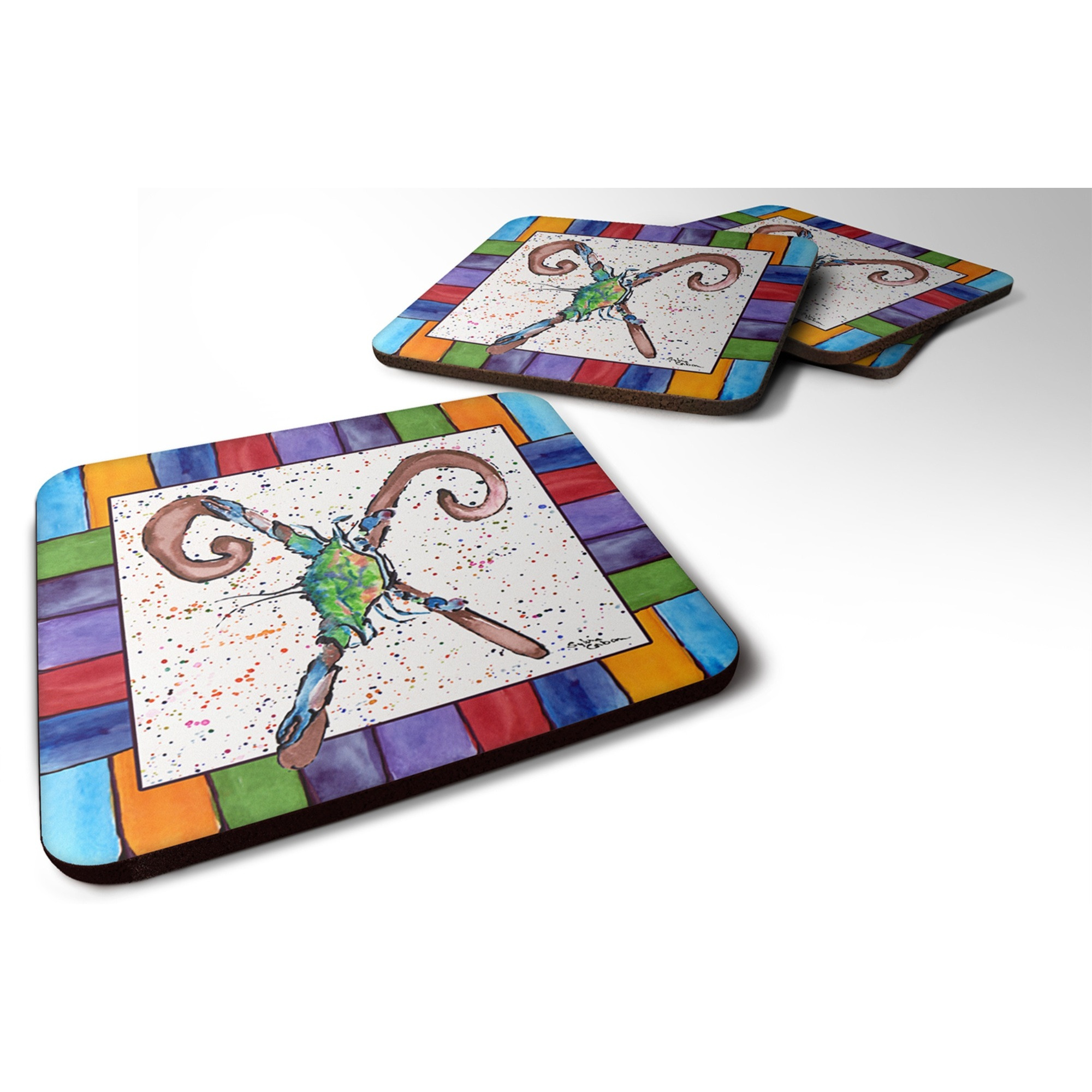 &quotCaroline's Treasures 8447-XFC Beach and Seafood Foam Coasters (Set of 4), 3.5"" H x 3.5"" W, Multicolor"