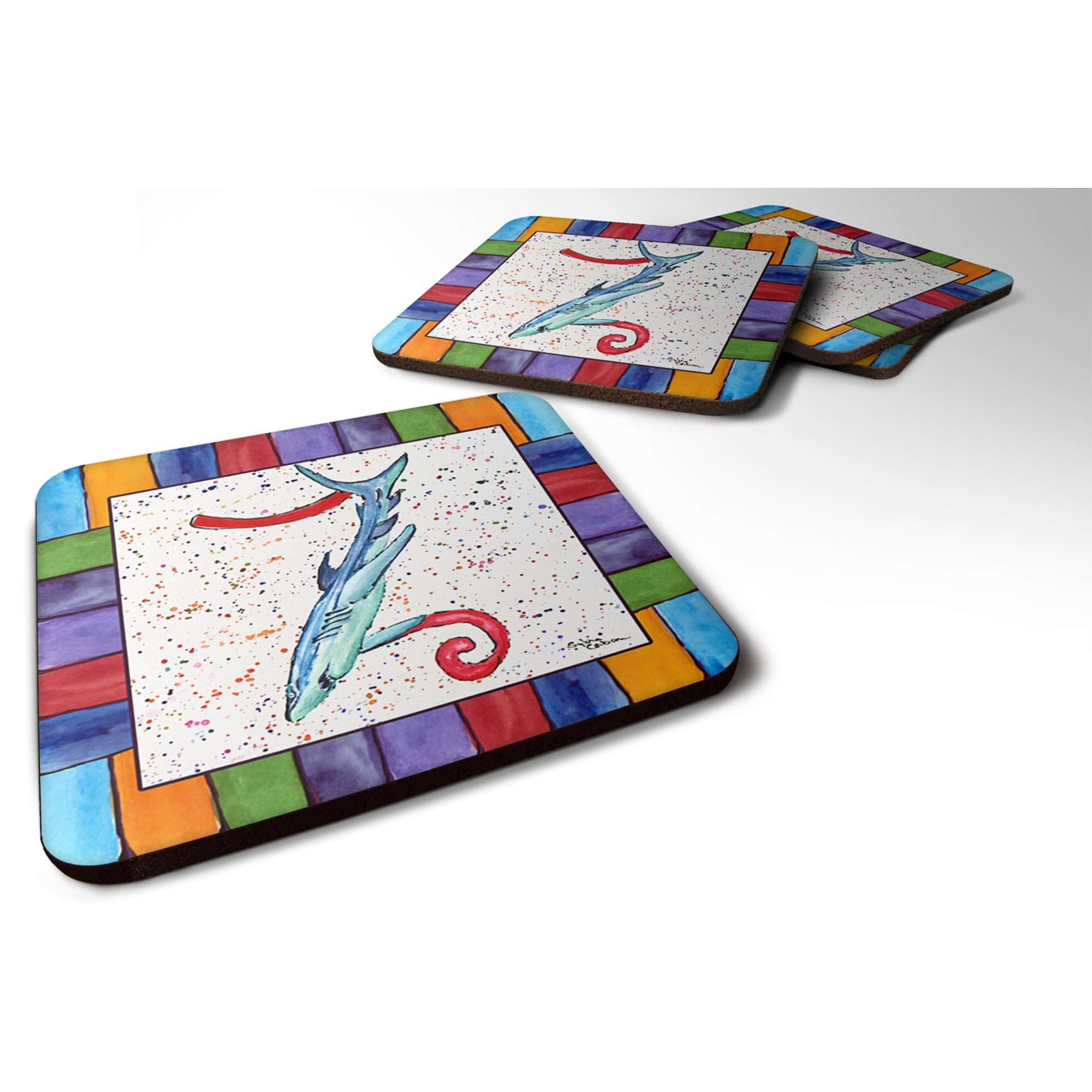 &quotCaroline's Treasures 8449-ZFC Beach and Seafood Foam Coasters (Set of 4), 3.5"" H x 3.5"" W, Multicolor"