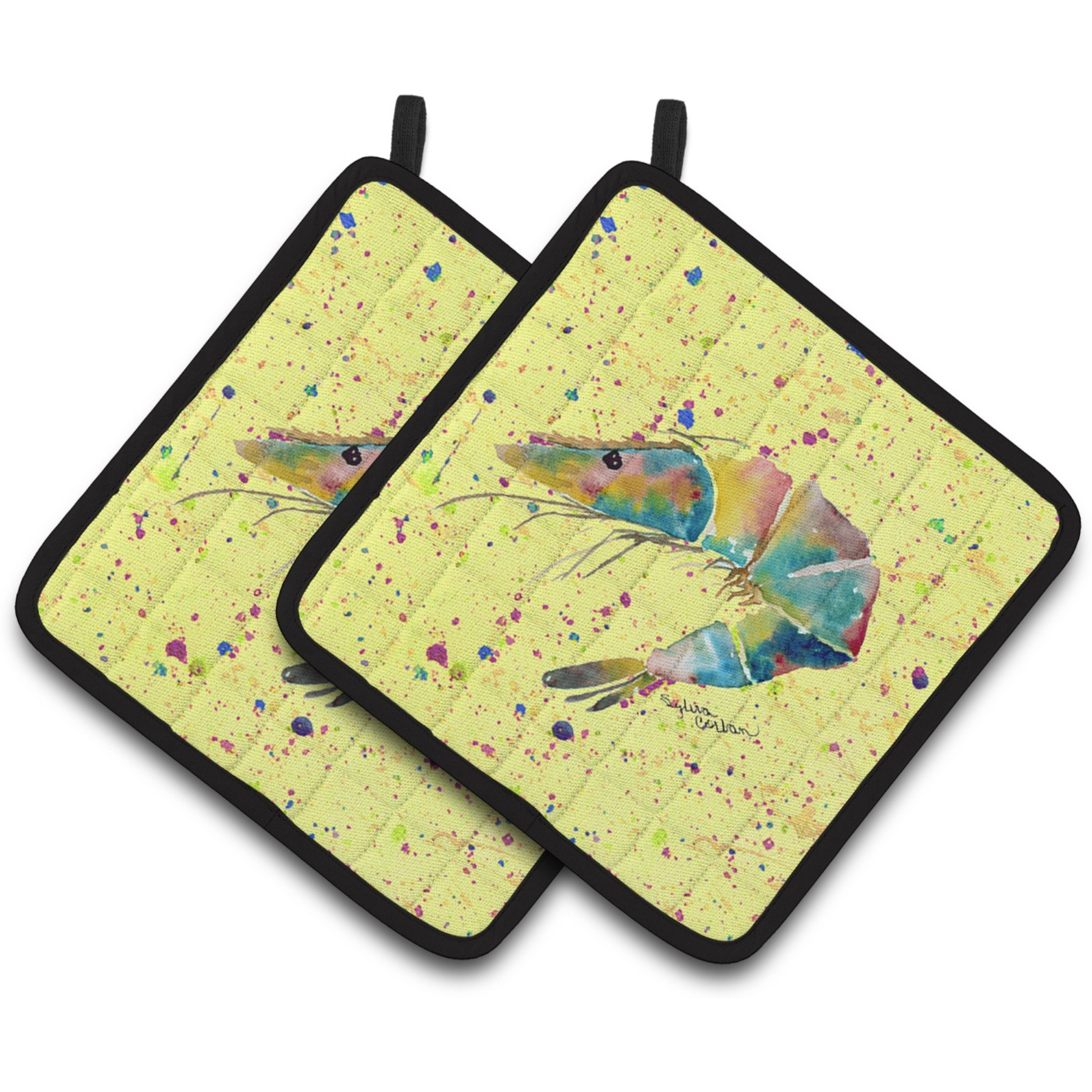 &quotCaroline's Treasures Shrimp Pair of Pot Holders 8450PTHD, 7.5HX7.5W, Multicolor"