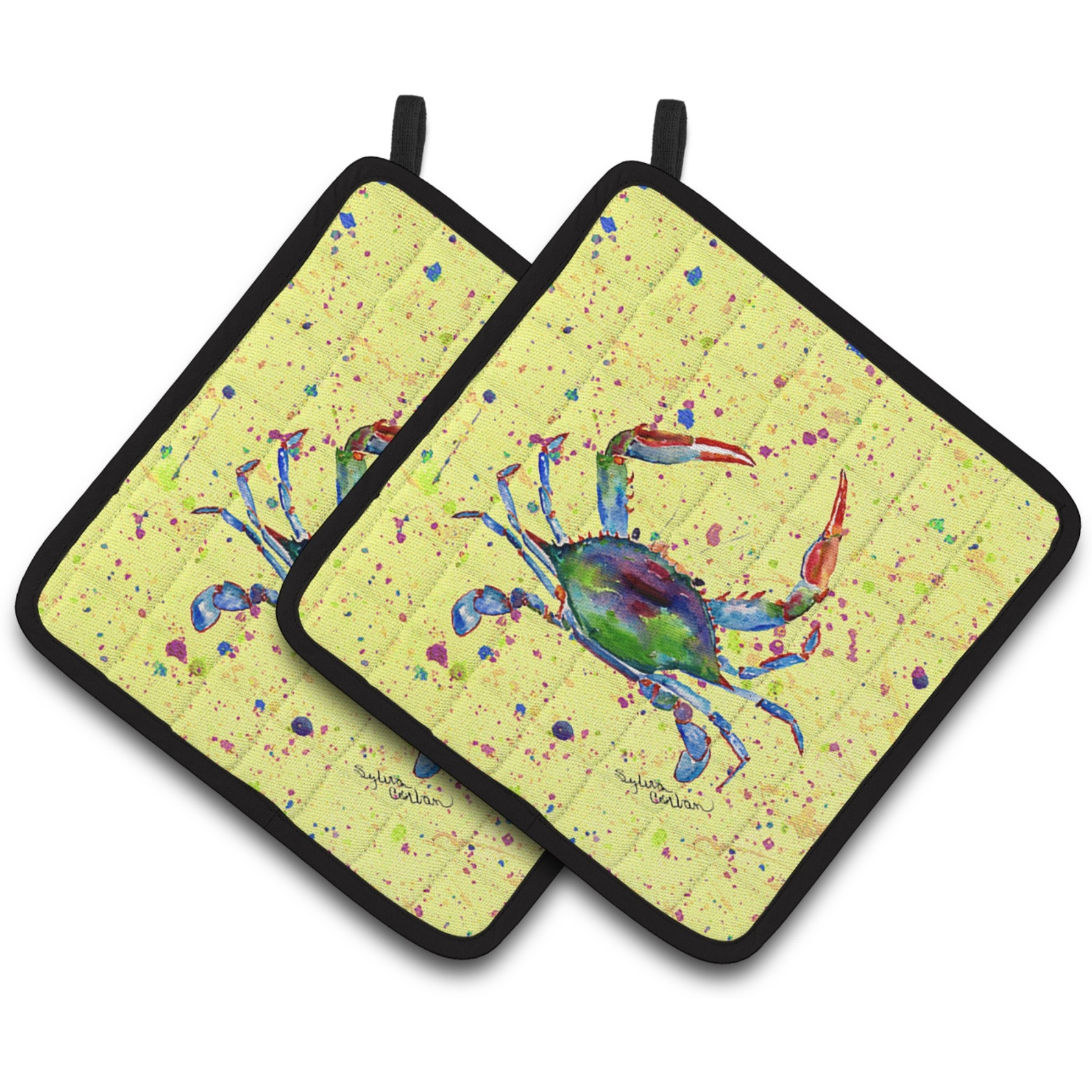 &quotCaroline's Treasures Crab Pair of Pot Holders 8452PTHD, 7.5HX7.5W, Multicolor"