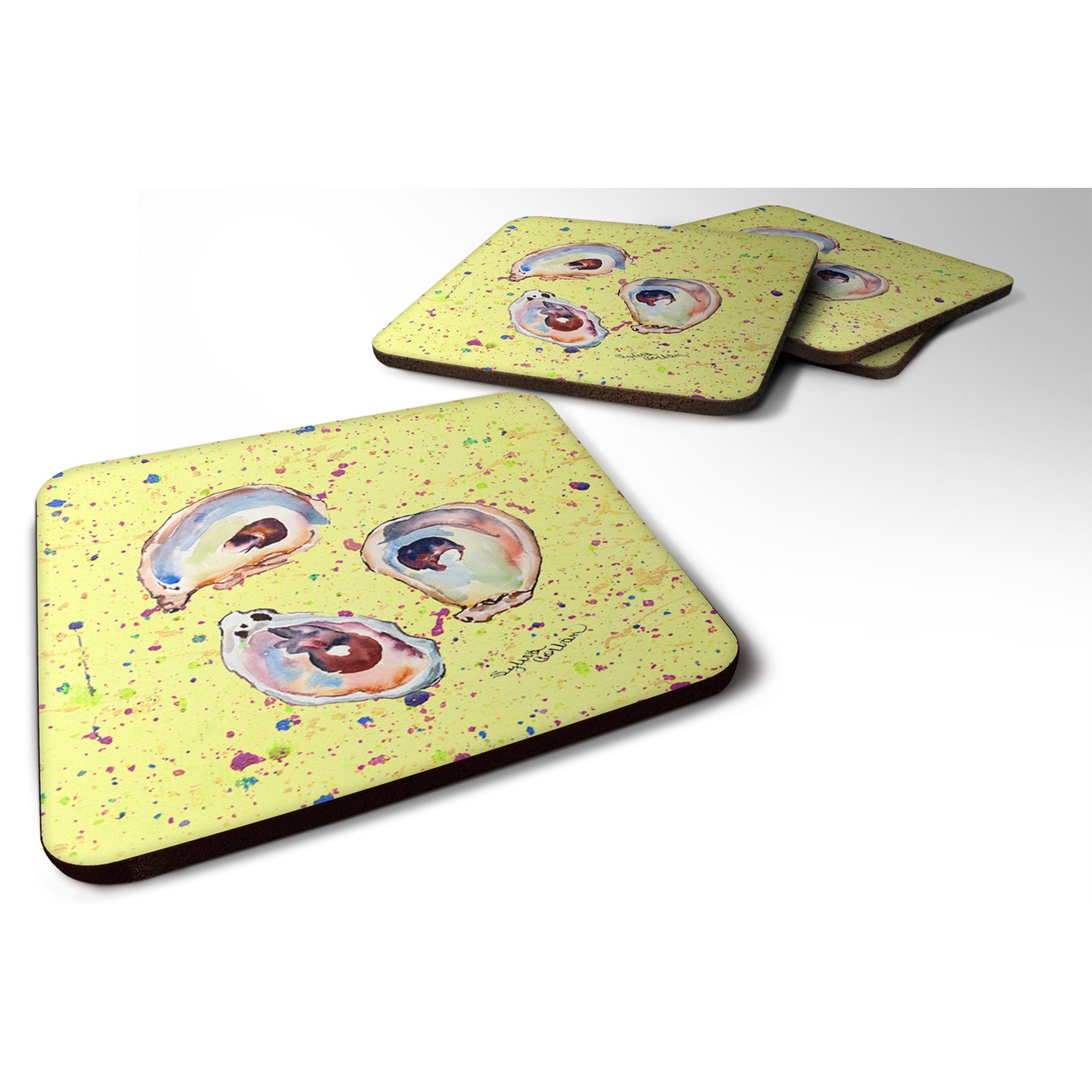 &quotCaroline's Treasures 8453FC Oyster Foam Coasters (Set of 4), 3.5"" H x 3.5"" W, Multicolor"