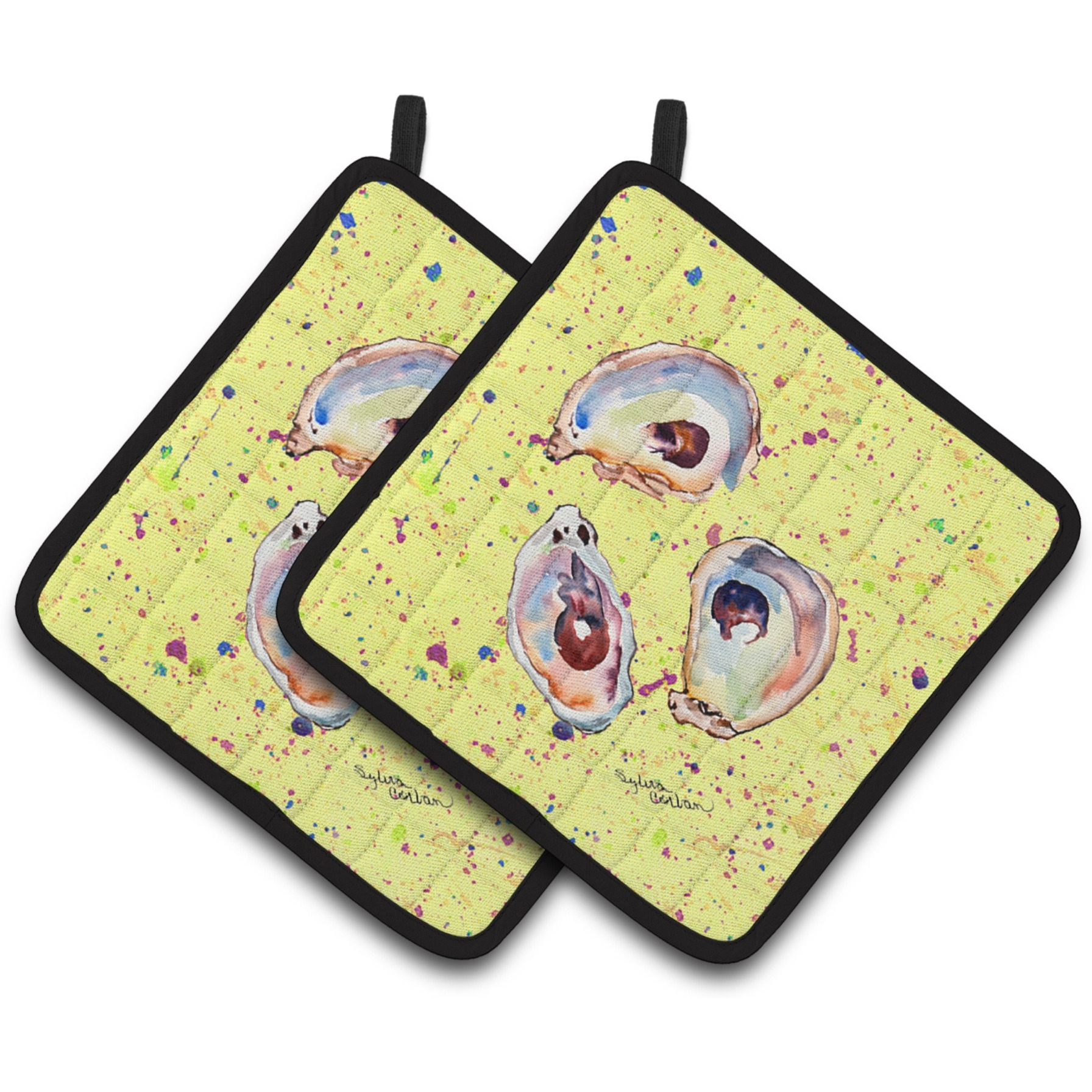 &quotCaroline's Treasures Oyster Pair of Pot Holders 8453PTHD, 7.5HX7.5W, Multicolor"