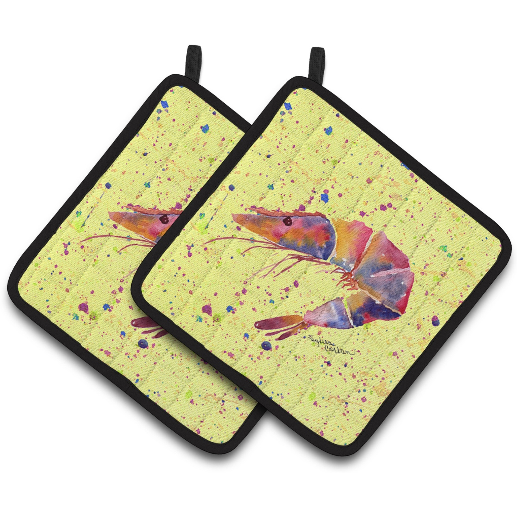 &quotCaroline's Treasures Shrimp Pair of Pot Holders 8454PTHD, 7.5HX7.5W, Multicolor"