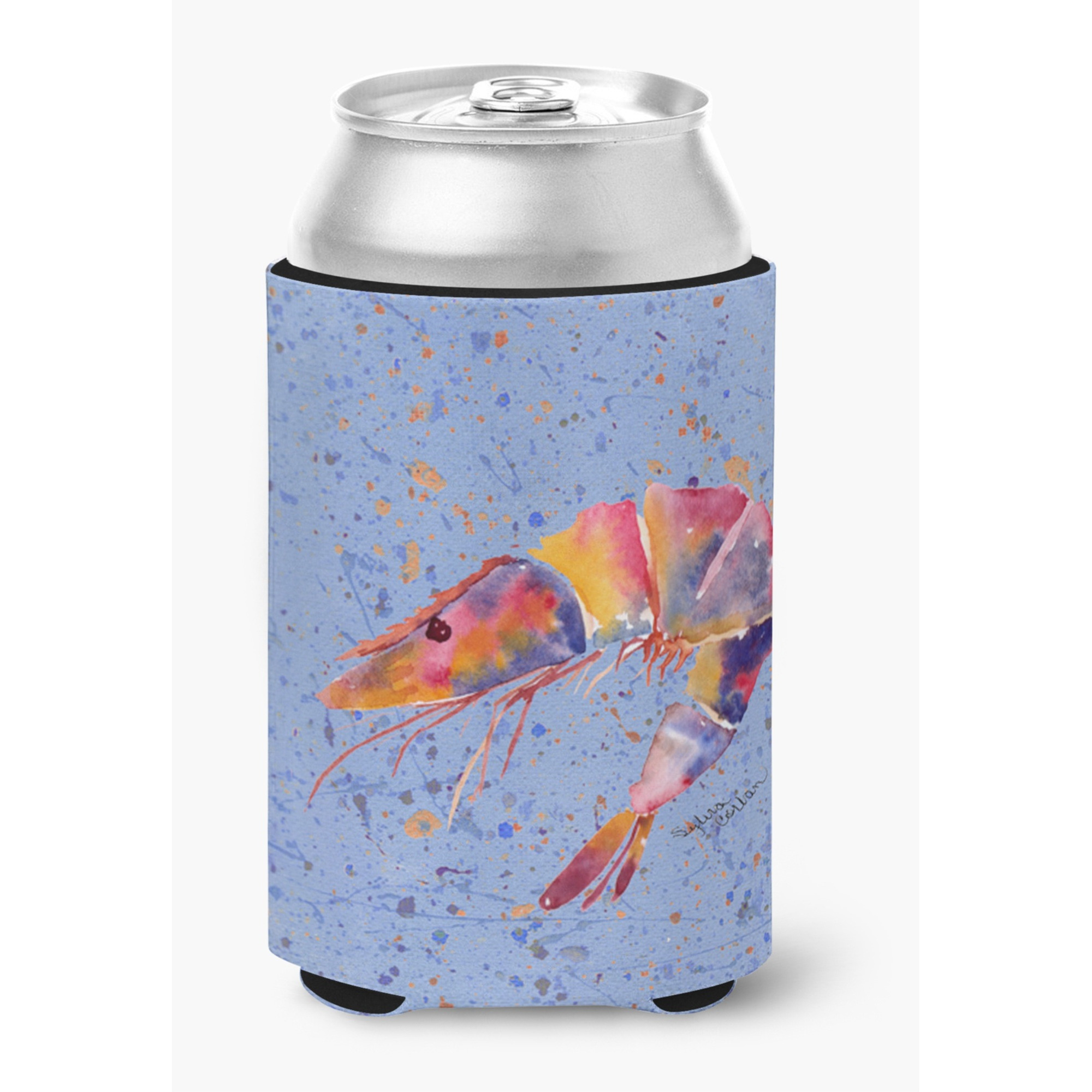 Shrimp on blue Can or Bottle Beverage Insulator Hugger