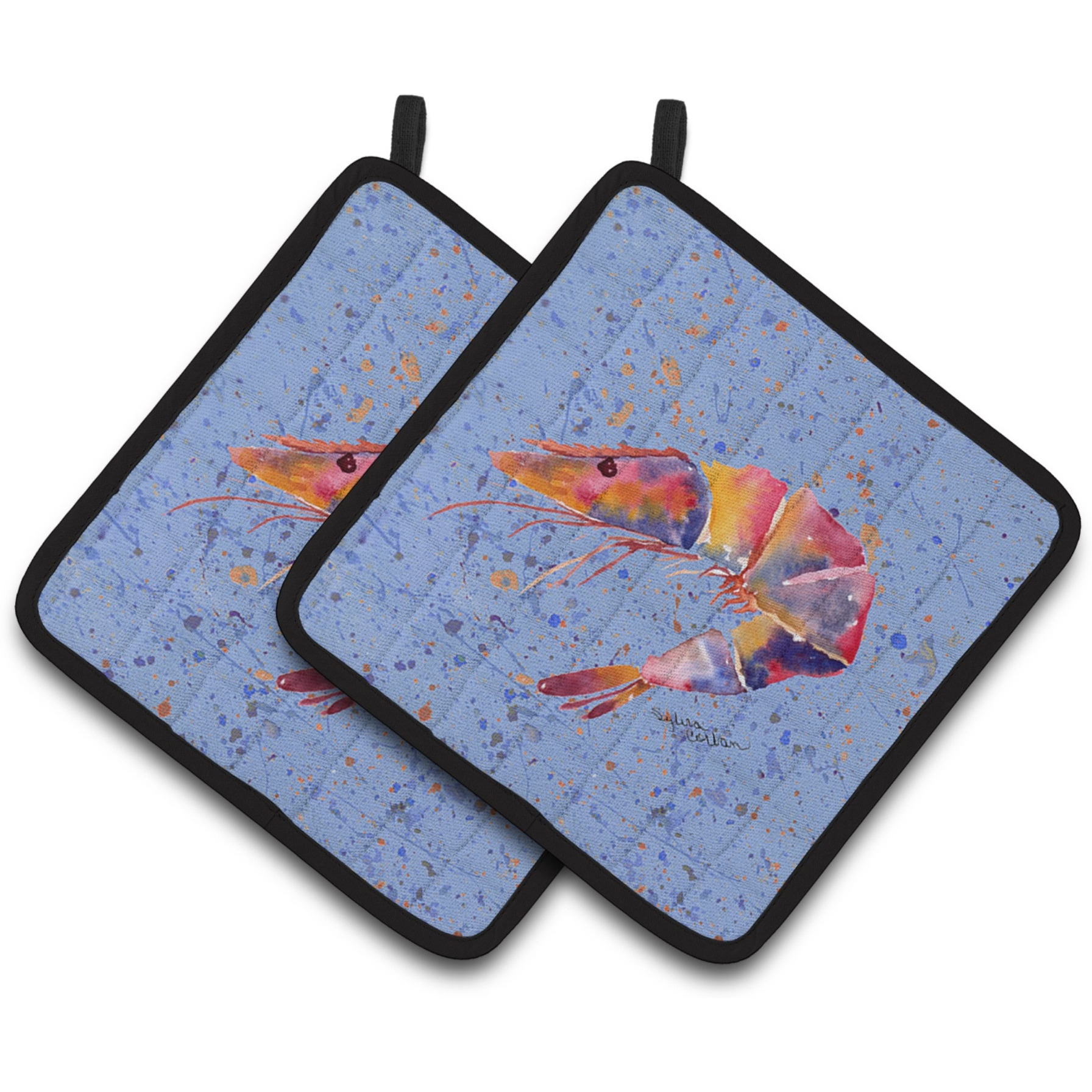 &quotCaroline's Treasures Shrimp Pair of Pot Holders 8455PTHD, 7.5HX7.5W, Multicolor"