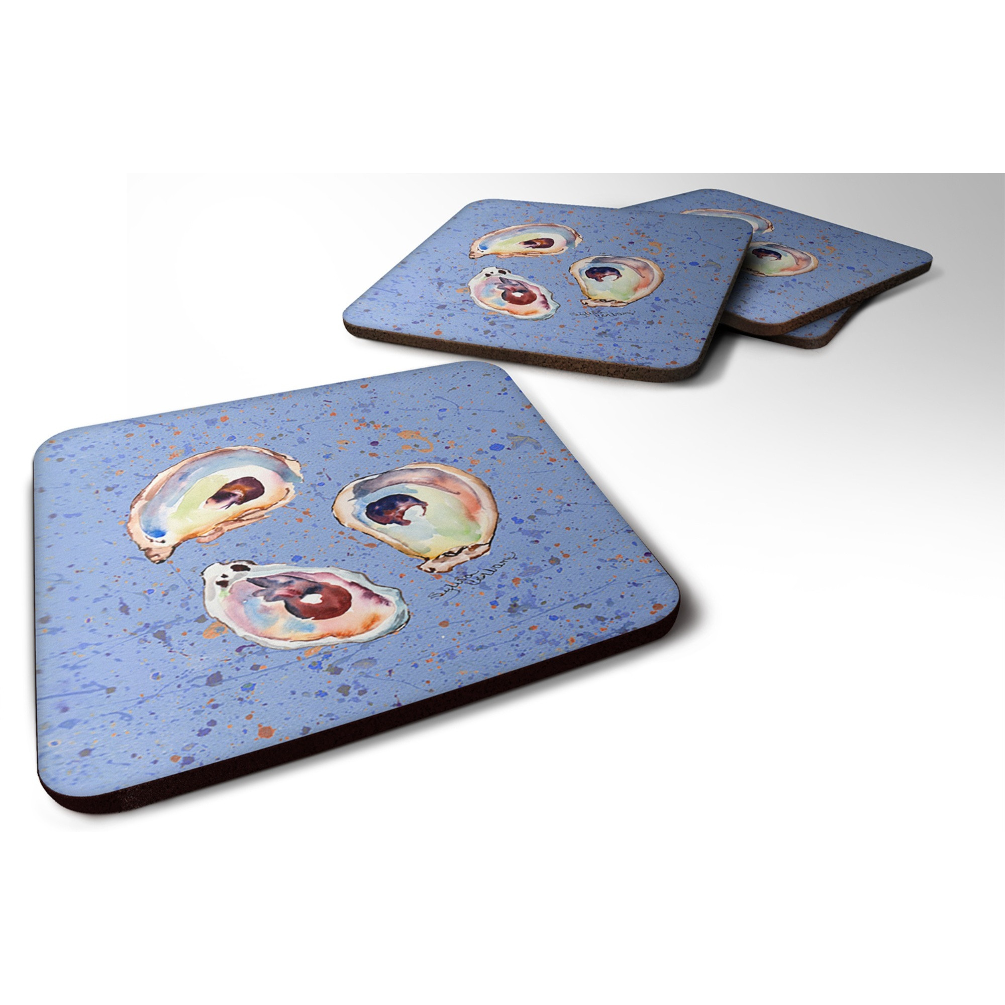 &quotCaroline's Treasures 8456FC Oyster Foam Coasters (Set of 4), 3.5"" H x 3.5"" W, Multicolor"