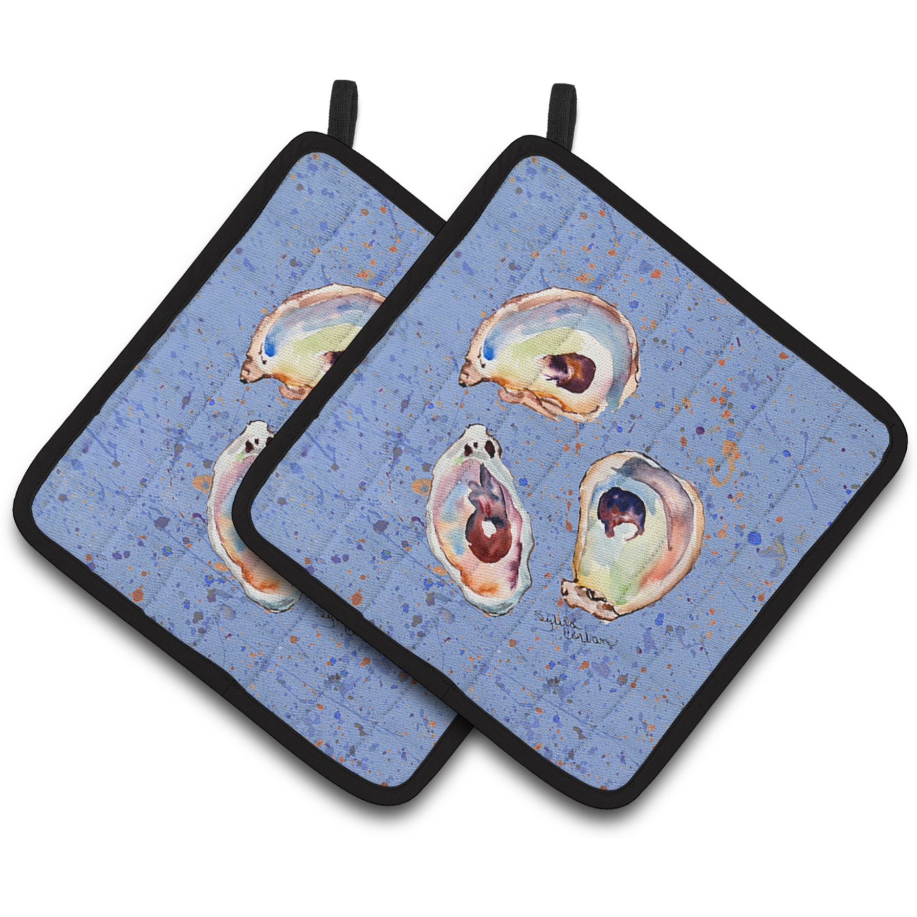 &quotCaroline's Treasures Oyster Pair of Pot Holders 8456PTHD, 7.5HX7.5W, Multicolor"