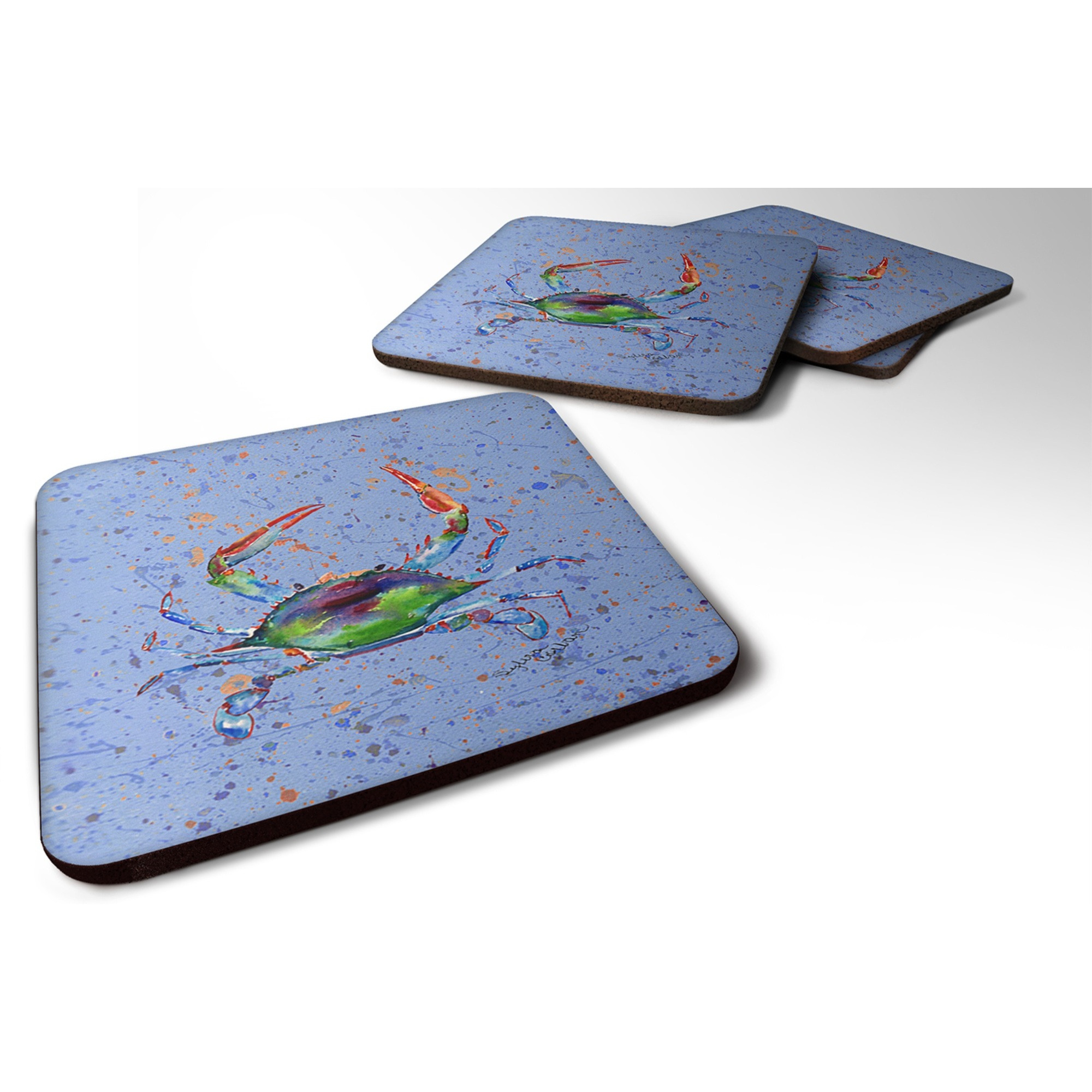 &quotCaroline's Treasures 8457FC Crab Foam Coasters (Set of 4), 3.5"" H x 3.5"" W, Multicolor"