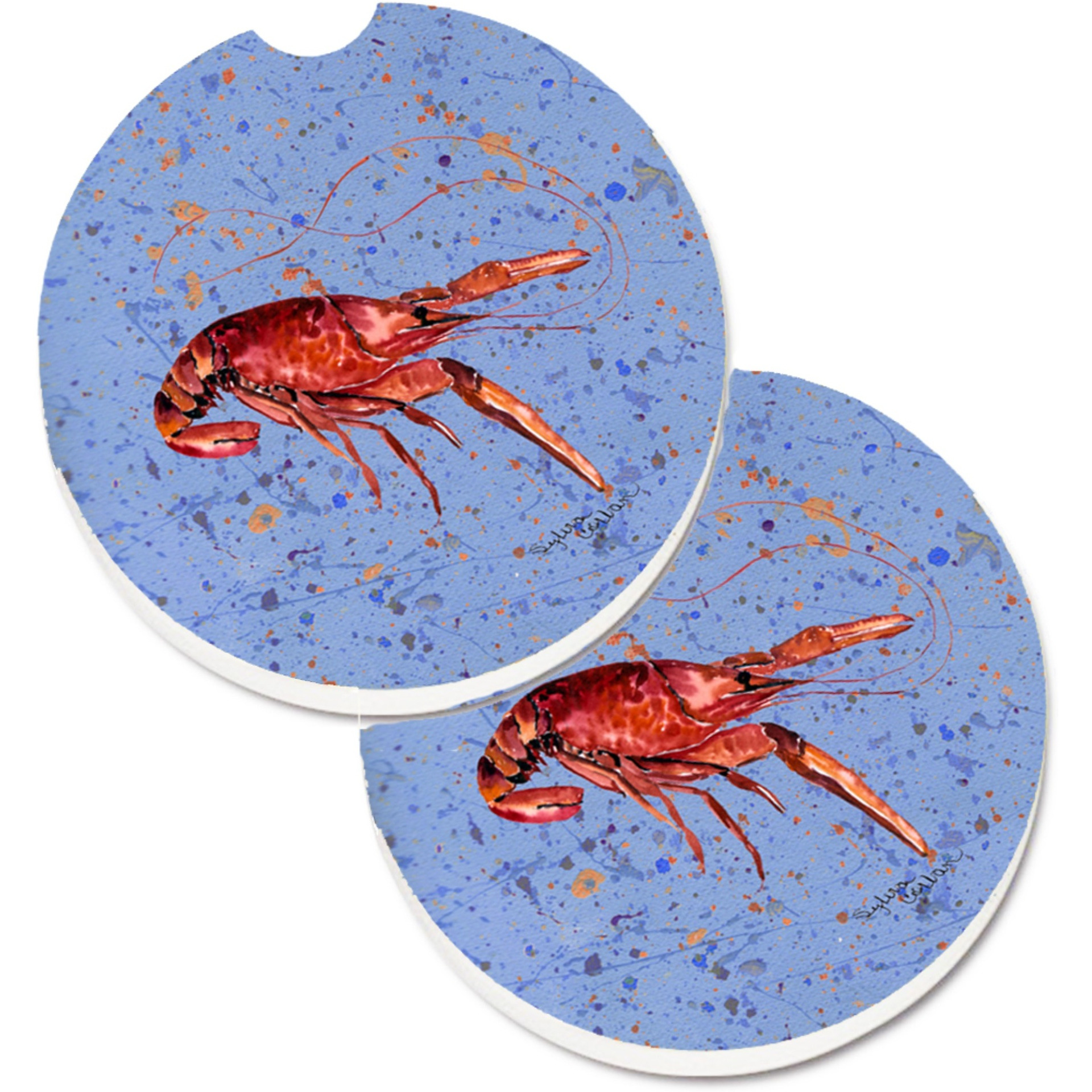 &quotCaroline's Treasures Crawfish Set of 2 Cup Holder Car Coasters 8458CARC, 2.56, Multicolor"