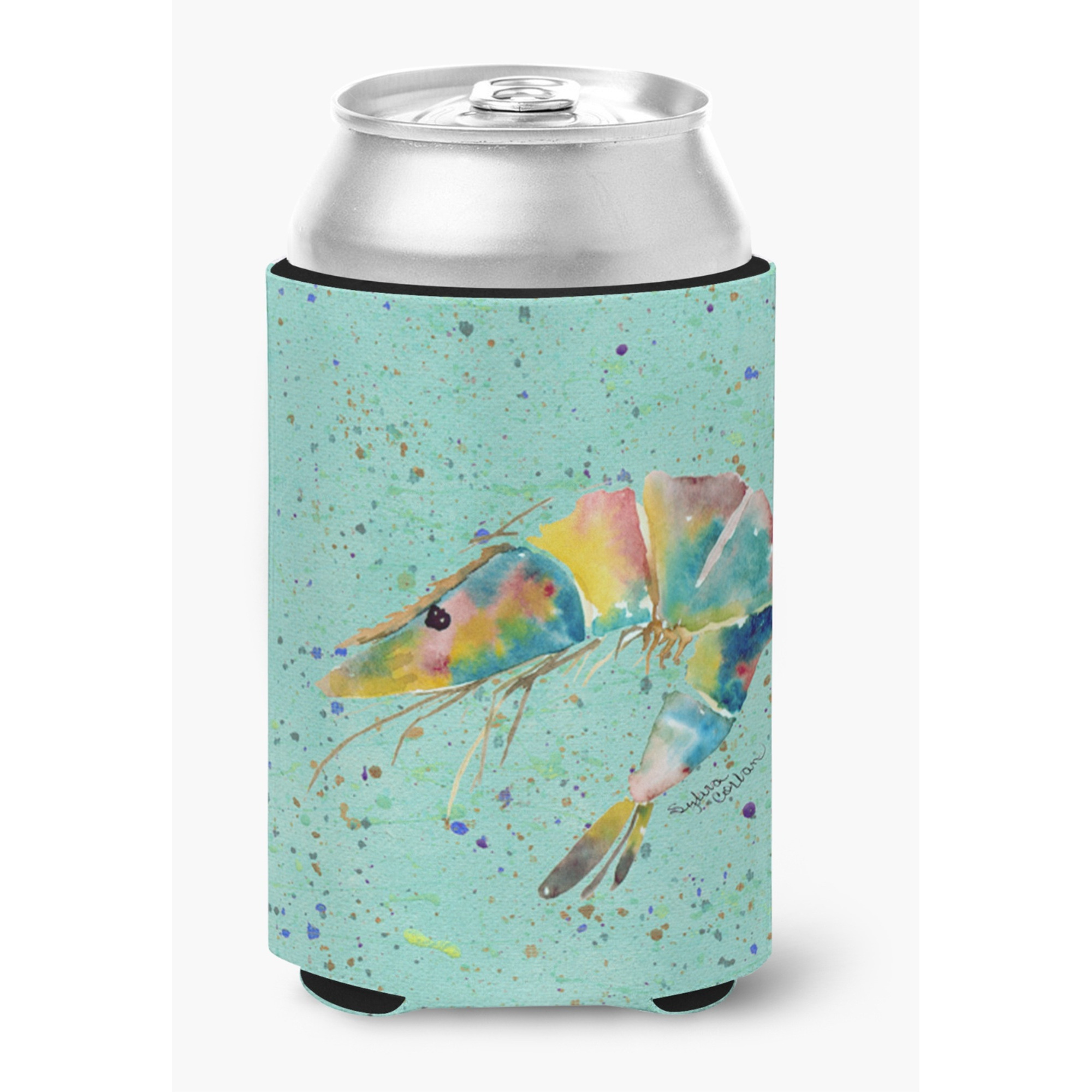 Shrmip on Teal Can or Bottle Beverage Insulator Hugger
