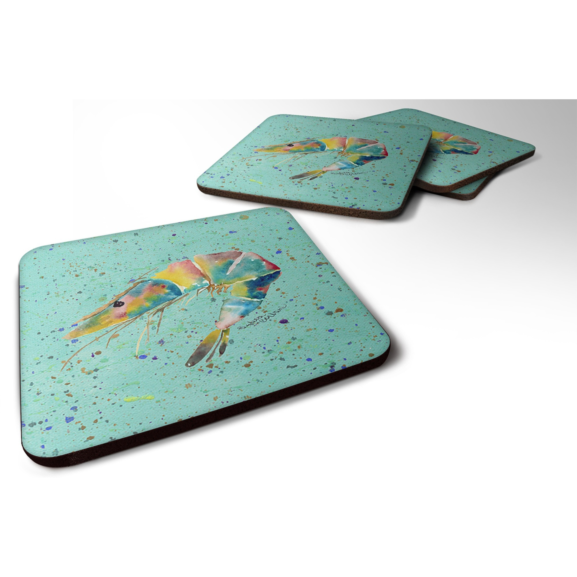 &quotCaroline's Treasures 8460FC Shrimp Foam Coasters (Set of 4), 3.5"" H x 3.5"" W, Multicolor"