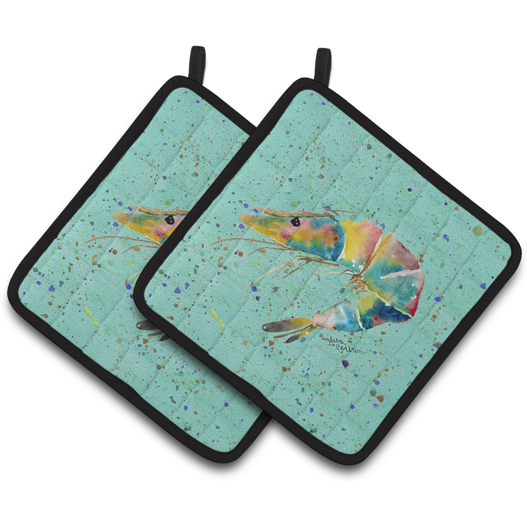 &quotCaroline's Treasures Shrmip Pair of Pot Holders 8460PTHD, 7.5HX7.5W, Multicolor"