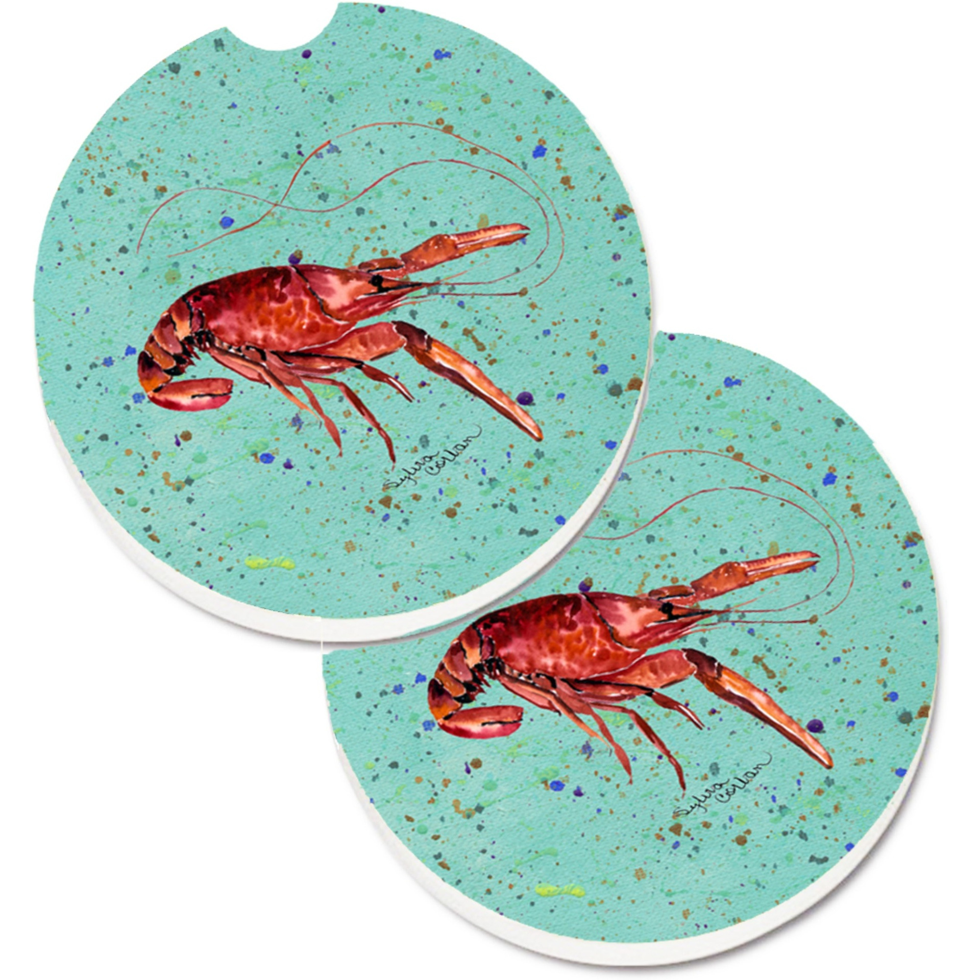 &quotCaroline's Treasures Crawfish Set of 2 Cup Holder Car Coasters 8461CARC, 2.56, Multicolor"