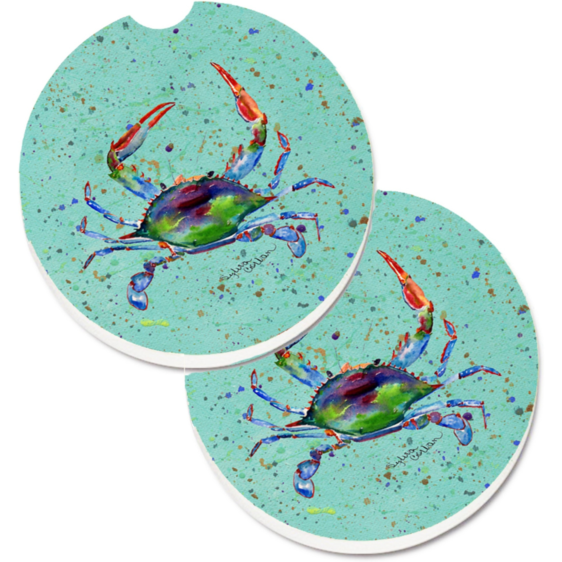 &quotCaroline's Treasures Crab Set of 2 Cup Holder Car Coasters 8462CARC, 2.56, Multicolor"