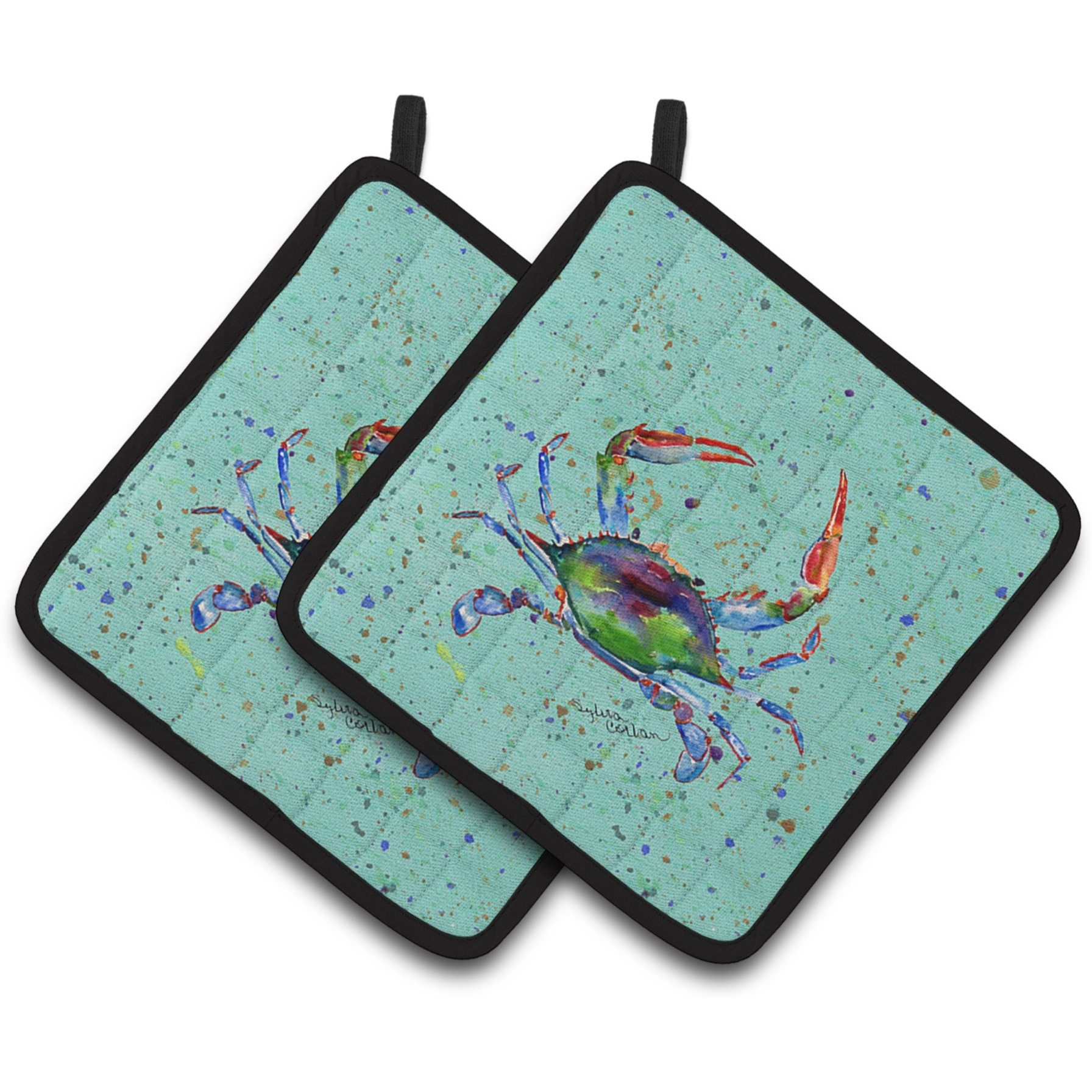 &quotCaroline's Treasures Crab Pair of Pot Holders 8462PTHD, 7.5HX7.5W, Multicolor"