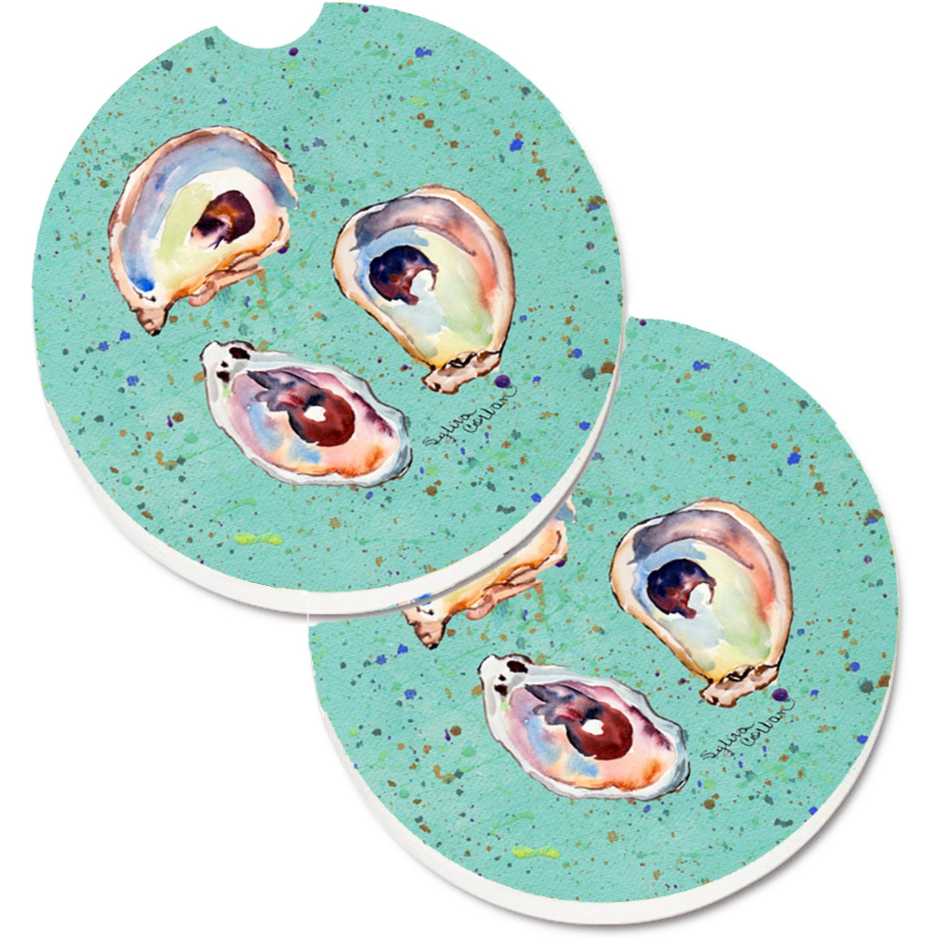 &quotCaroline's Treasures Oyster Set of 2 Cup Holder Car Coasters 8463CARC, 2.56, Multicolor"