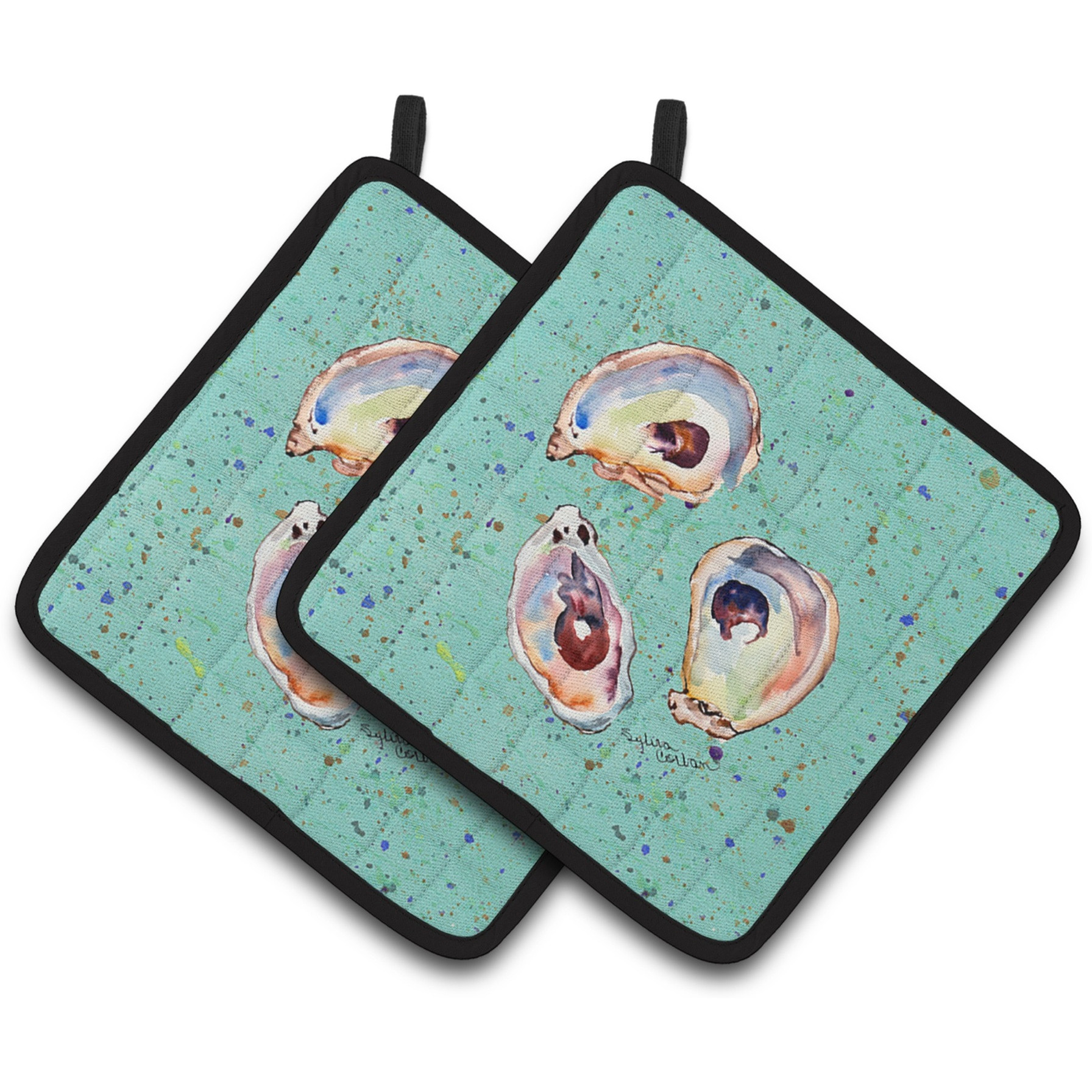 &quotCaroline's Treasures Oyster Pair of Pot Holders 8463PTHD, 7.5HX7.5W, Multicolor"