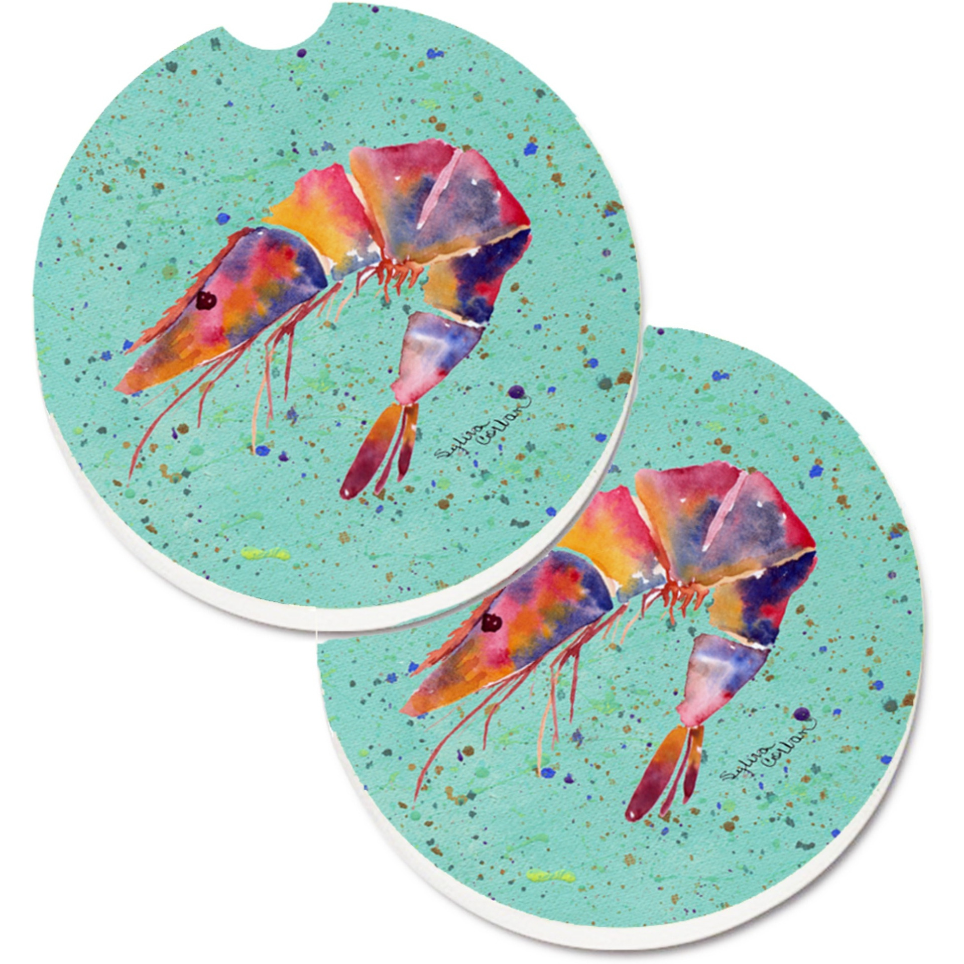 &quotCaroline's Treasures Shrmip Set of 2 Cup Holder Car Coasters 8464CARC, 2.56, Multicolor"