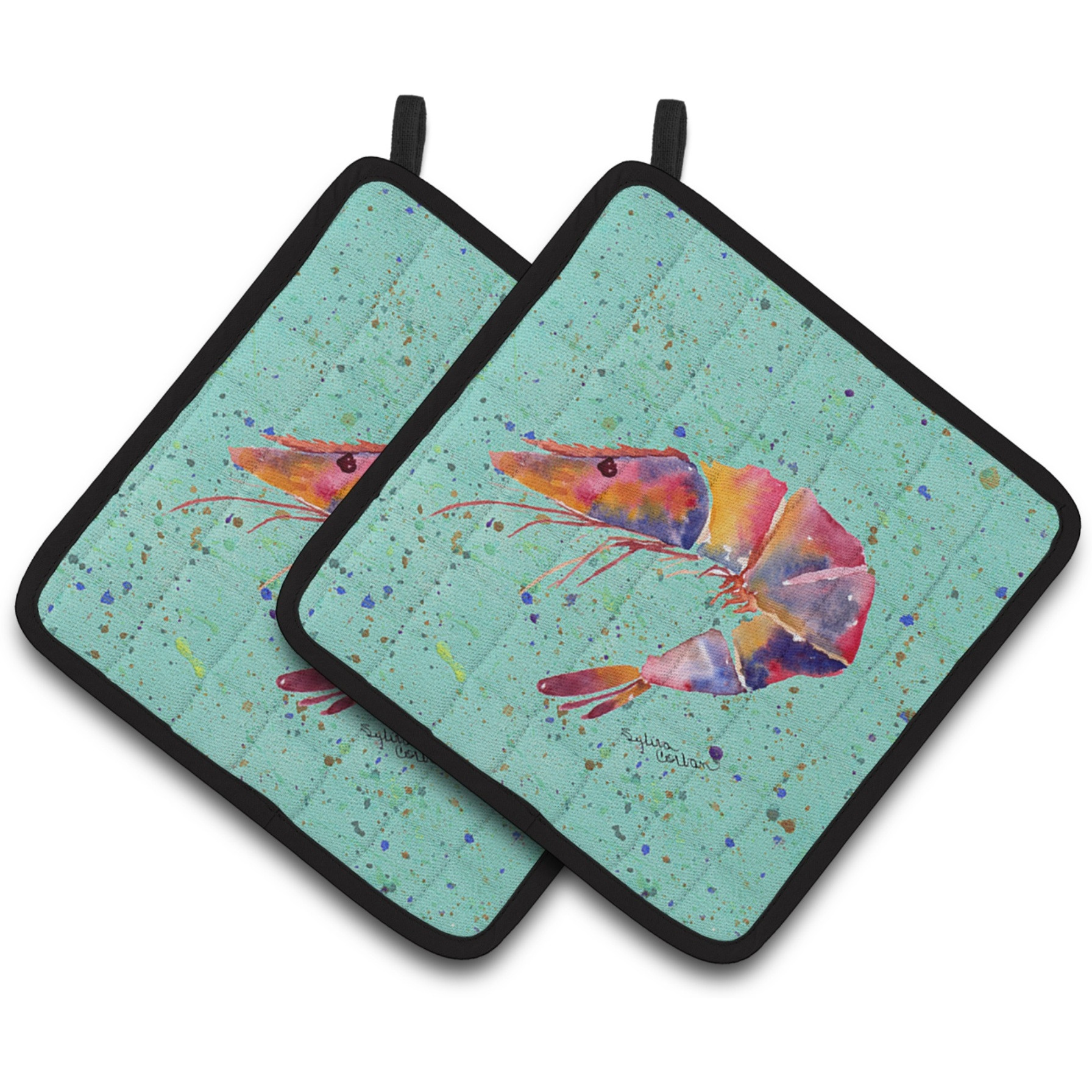 &quotCaroline's Treasures Shrmip Pair of Pot Holders 8464PTHD, 7.5HX7.5W, Multicolor"