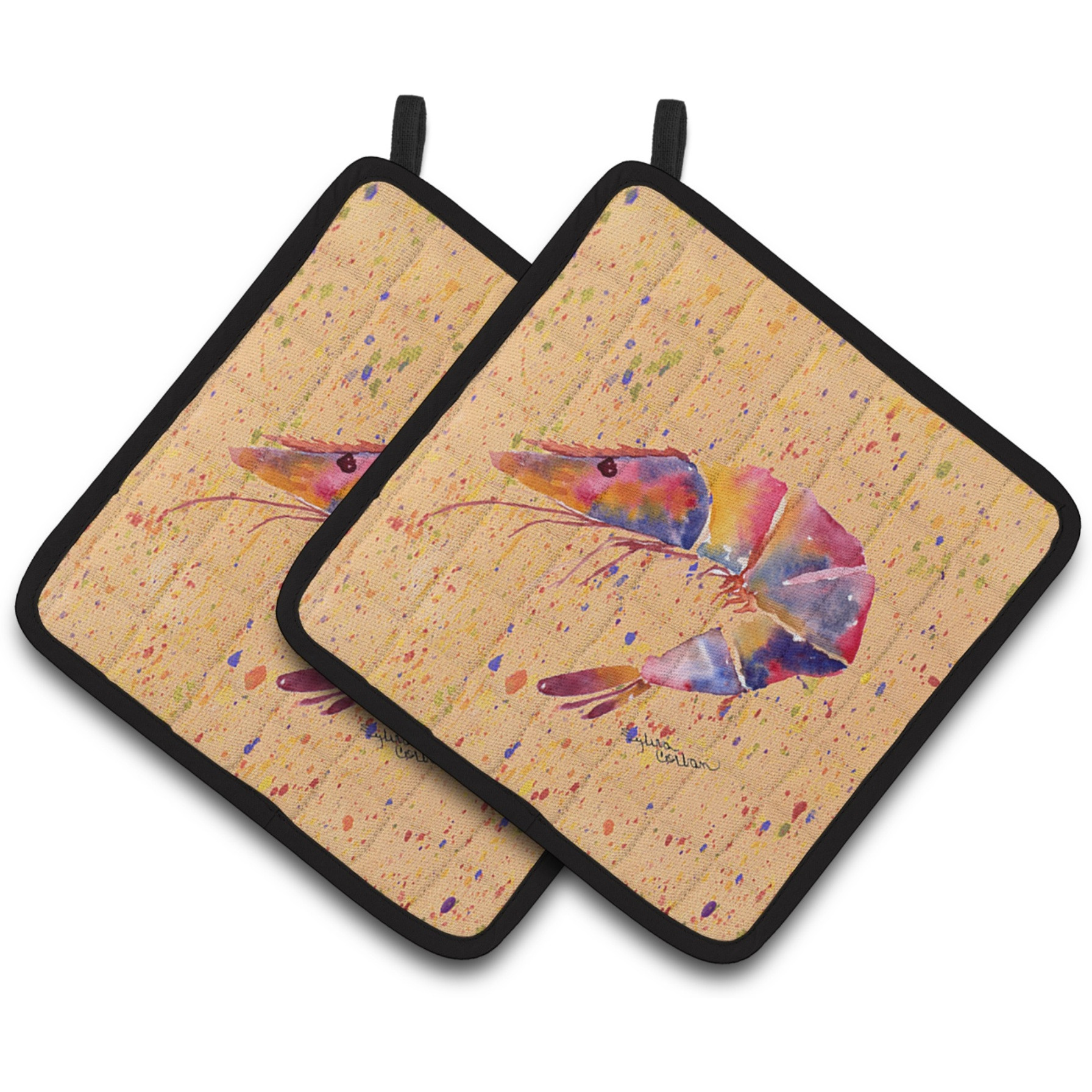 &quotCaroline's Treasures Shrimp Pair of Pot Holders 8465PTHD, 7.5HX7.5W, Multicolor"