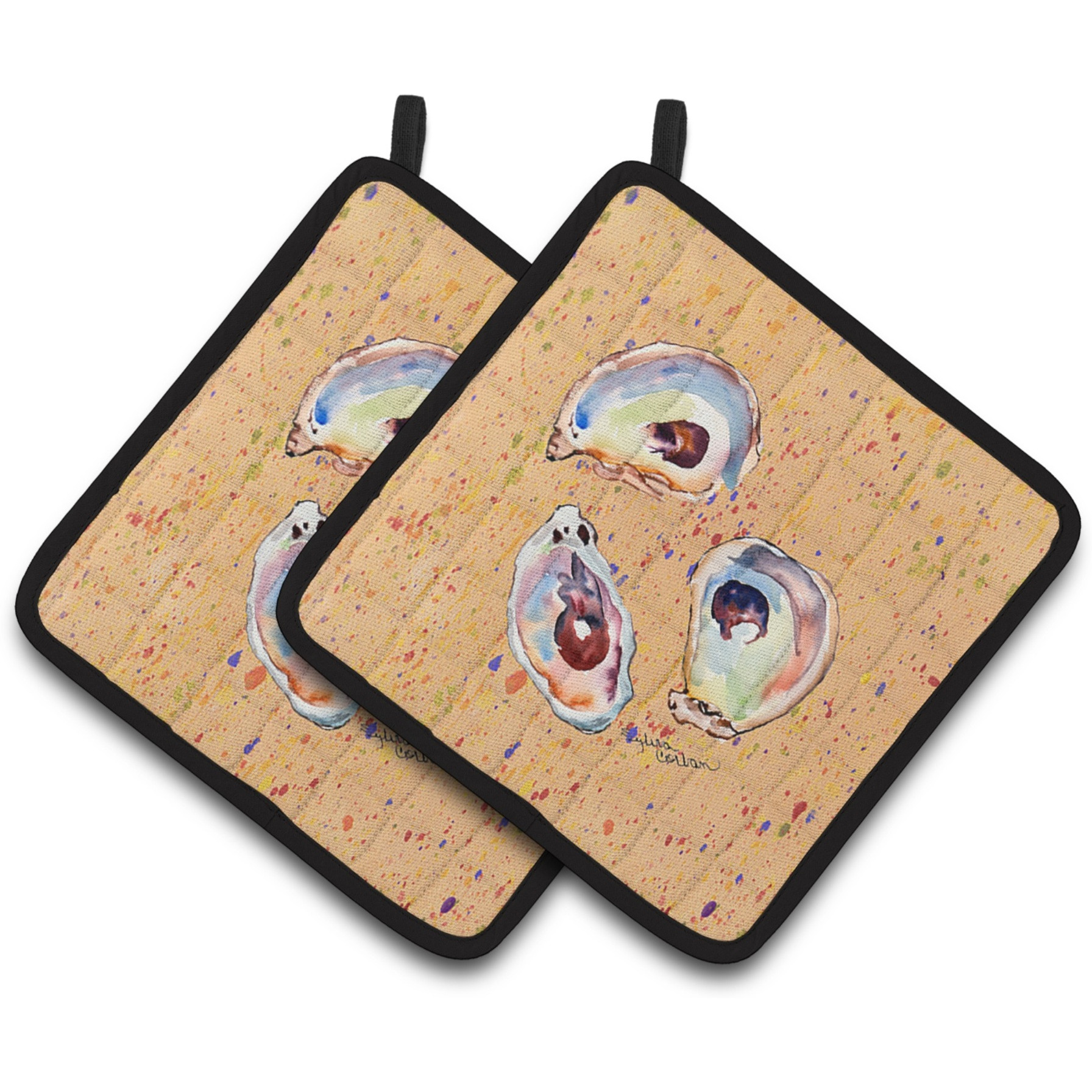 &quotCaroline's Treasures Oyster Pair of Pot Holders 8466PTHD, 7.5HX7.5W, Multicolor"
