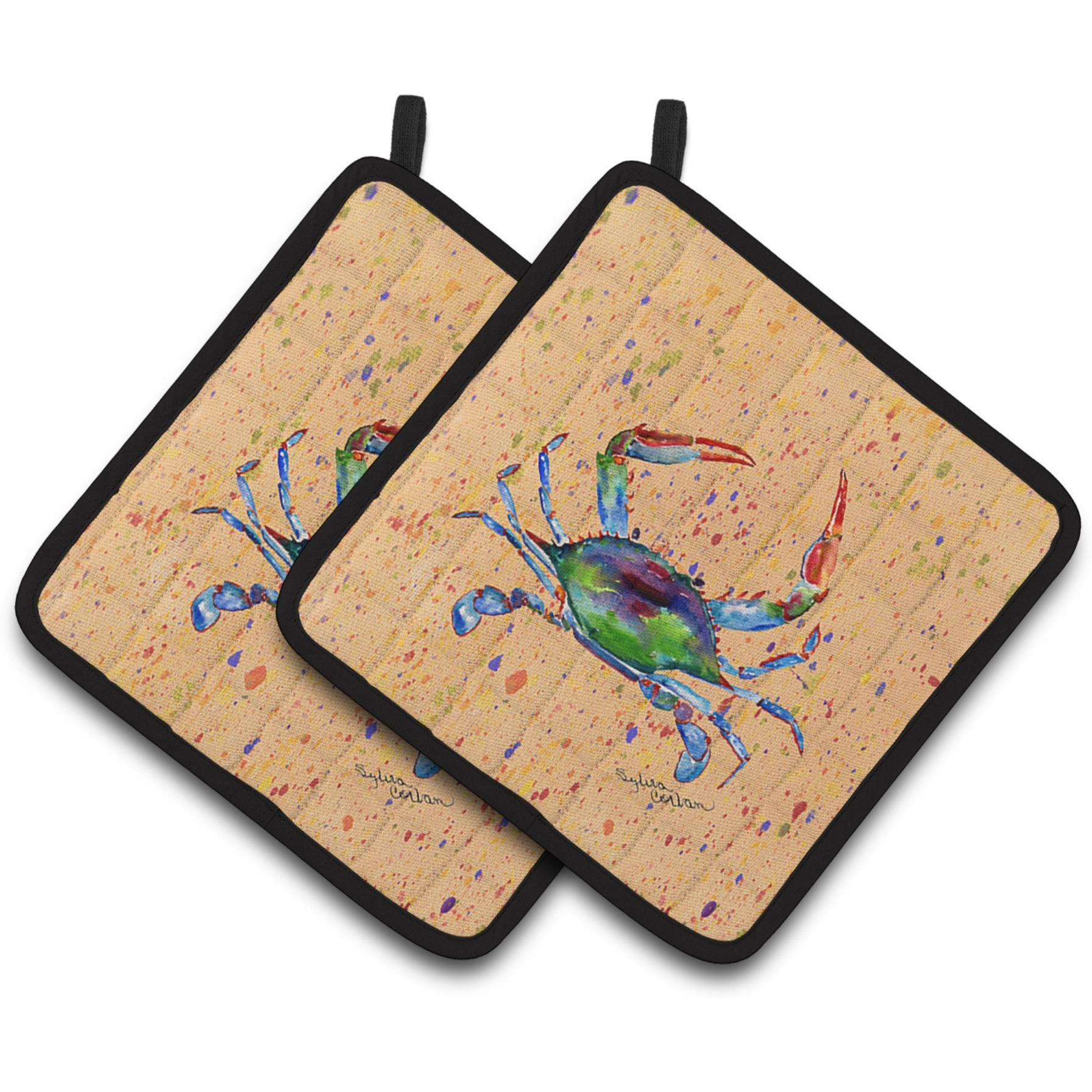&quotCaroline's Treasures Crab Pair of Pot Holders 8467PTHD, 7.5HX7.5W, Multicolor"