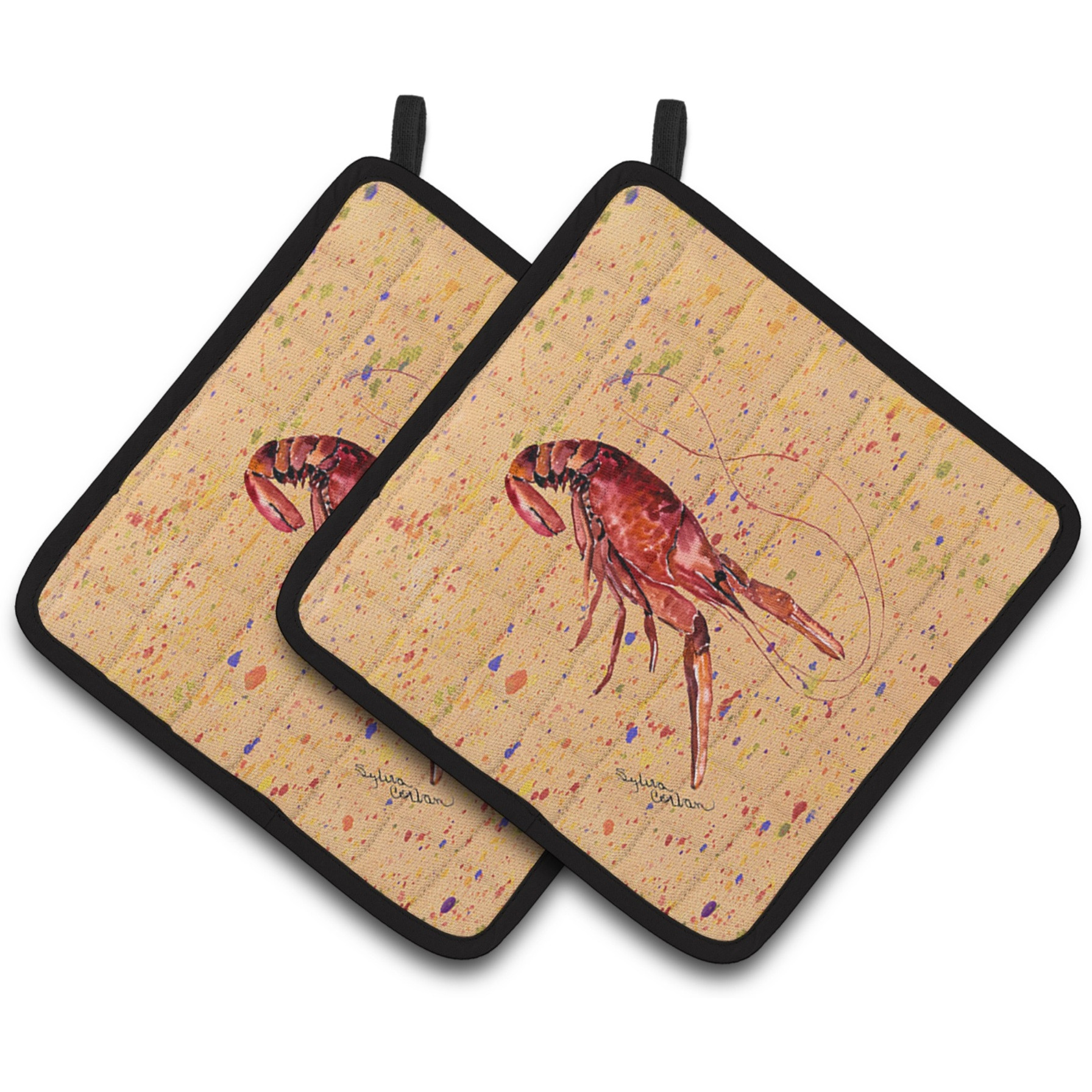 &quotCaroline's Treasures Crawfish Pair of Pot Holders 8468PTHD, 7.5HX7.5W, Multicolor"