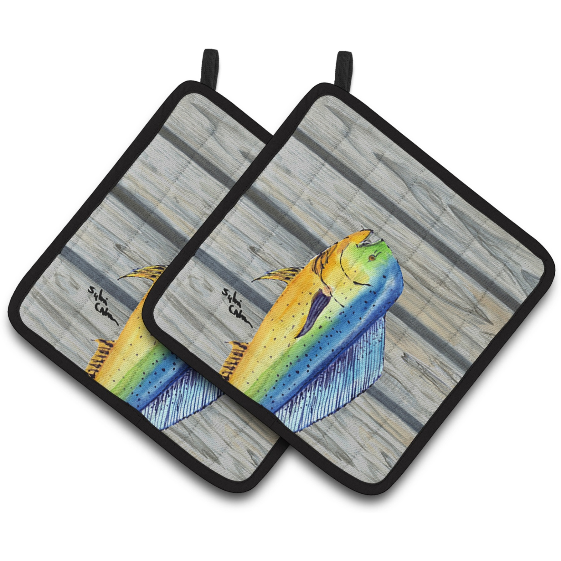 &quotCaroline's Treasures Mahi Dolphin Fish Pair of Pot Holders 8470PTHD, 7.5HX7.5W, Multicolor"