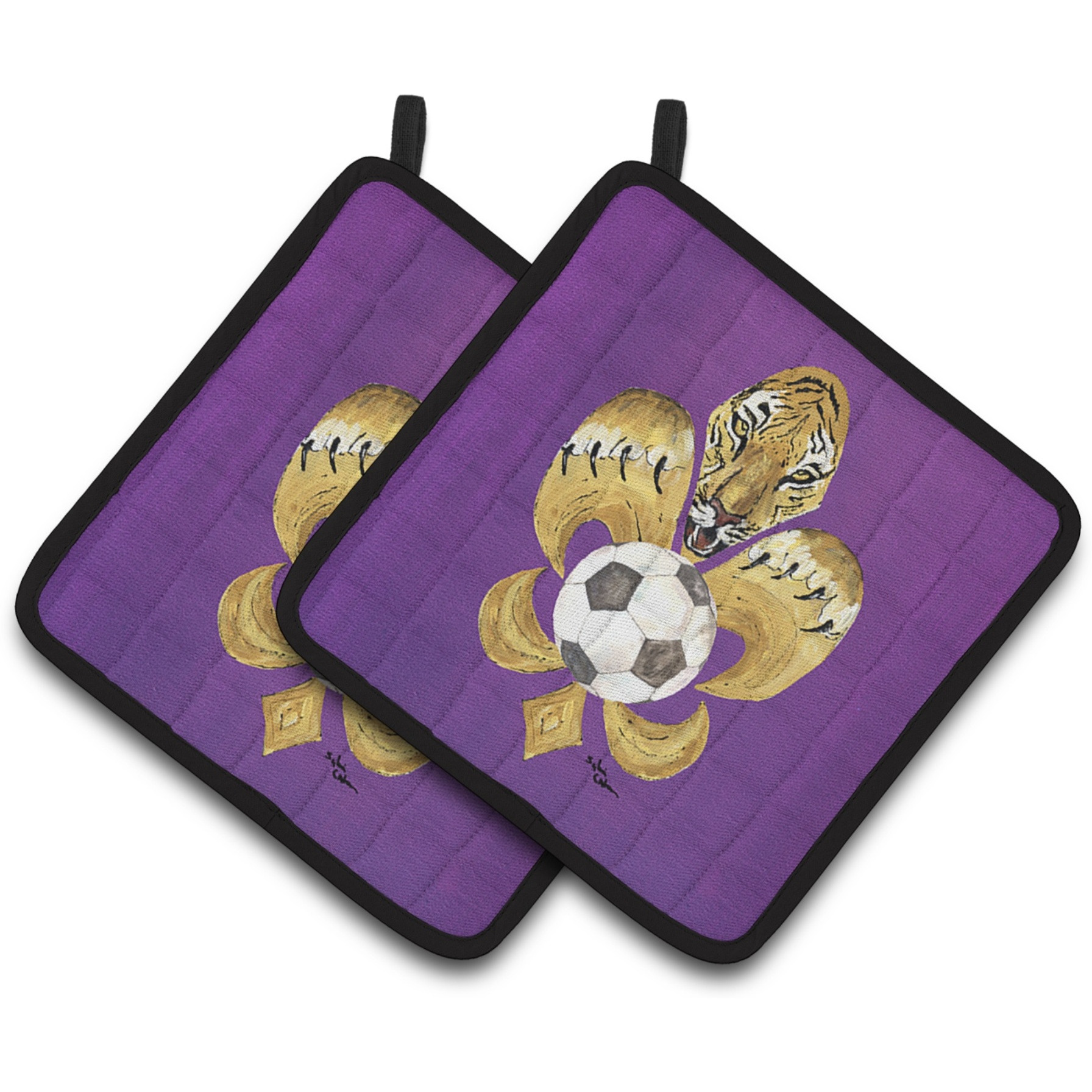 &quotCaroline's Treasures Tiger Fleur De Lis Soccer Pair of Pot Holders 8477PTHD, 7.5HX7.5W, Multicolor"