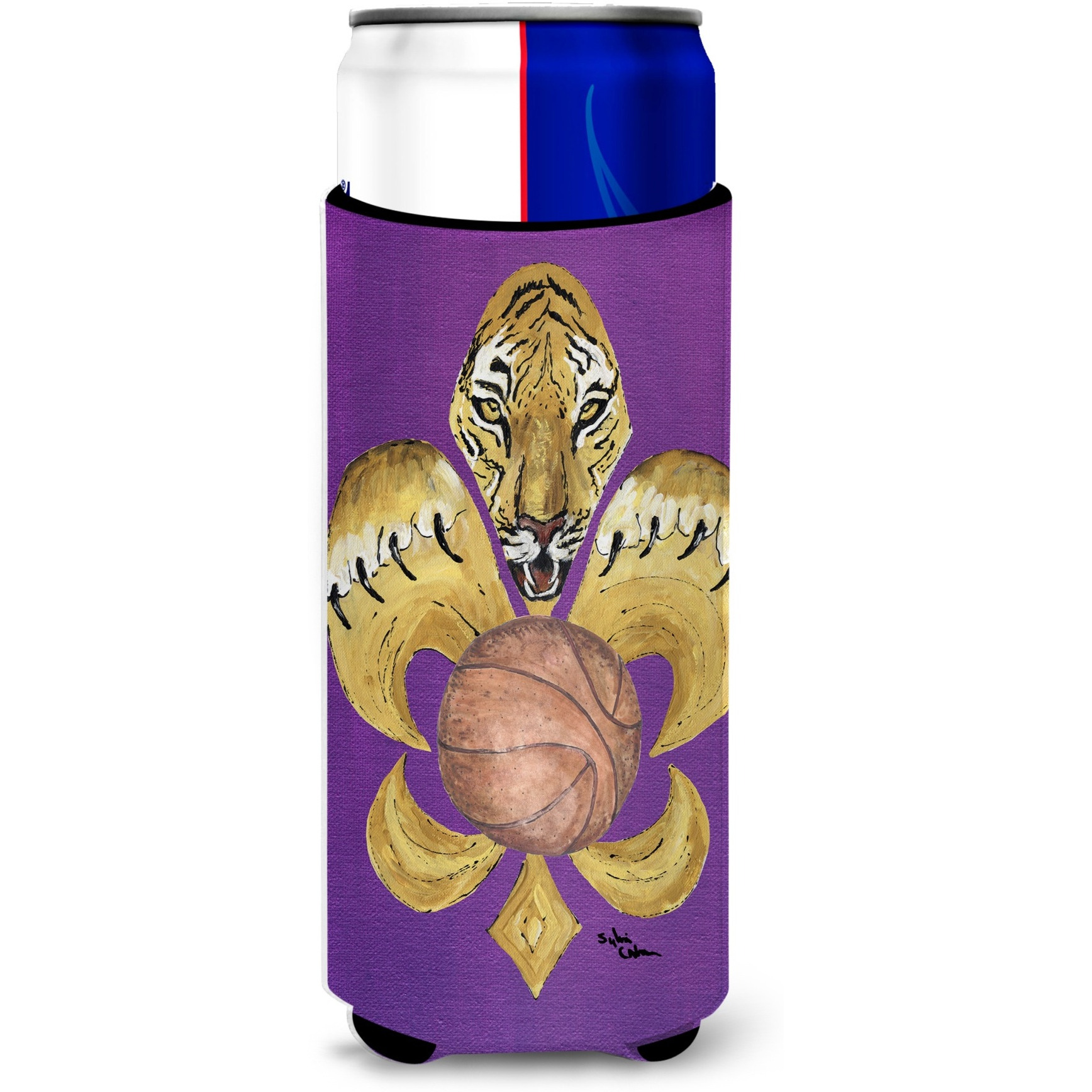 Tiger Fleur de lis Basketball Ultra Beverage Insulators for slim cans 8478MUK