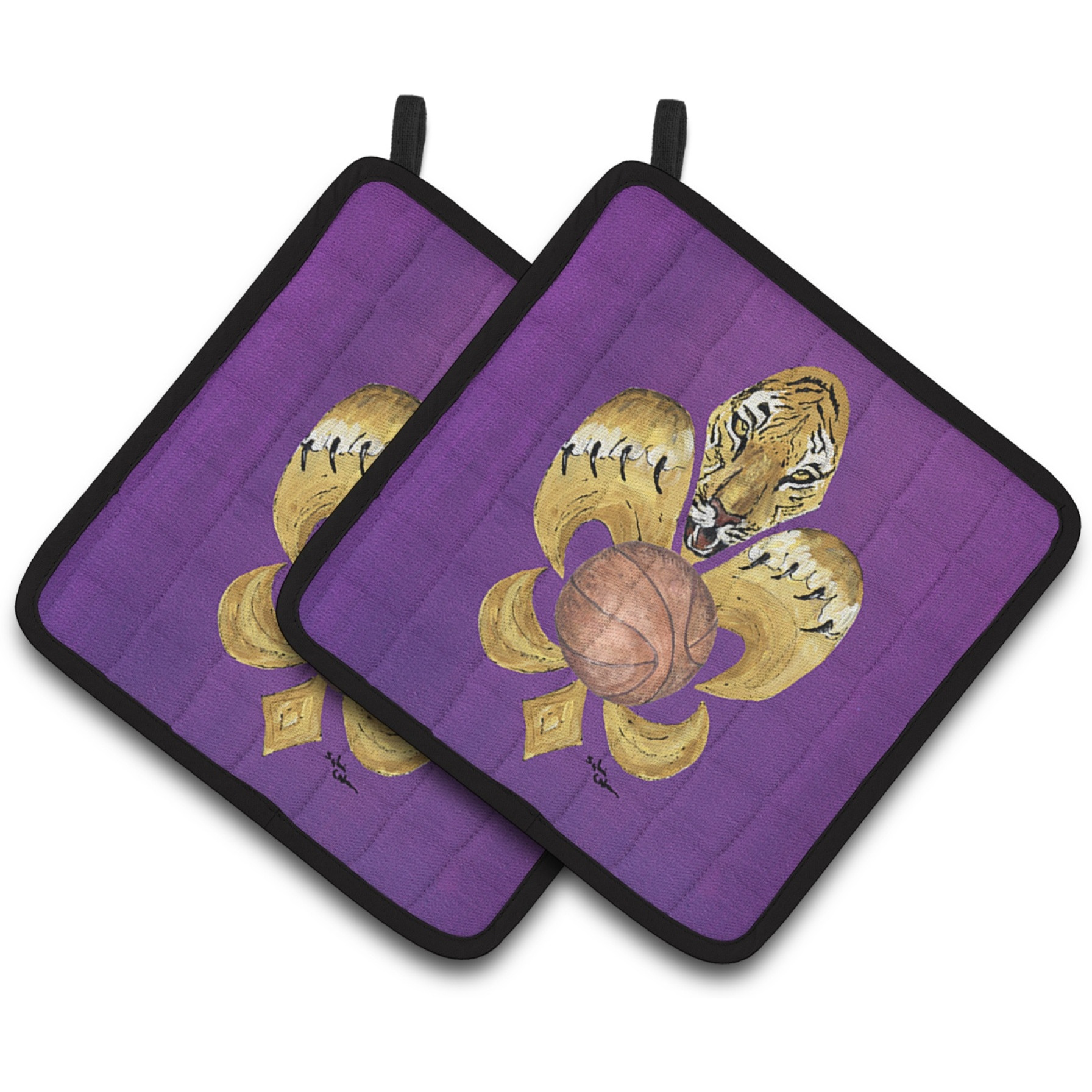 &quotCaroline's Treasures Tiger Fleur De Lis Basketball Pair of Pot Holders 8478PTHD, 7.5HX7.5W, Multicolor"