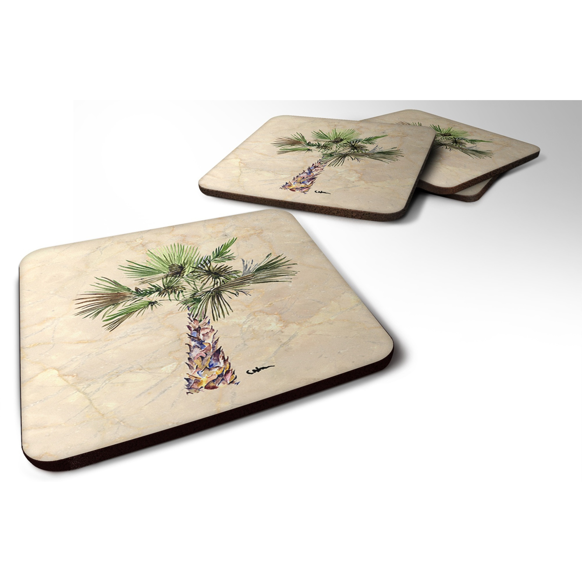 &quotCaroline's Treasures 8480FC Tree-Palm Tree Foam Coasters (Set of 4), 3.5"" H x 3.5"" W, Multicolor"