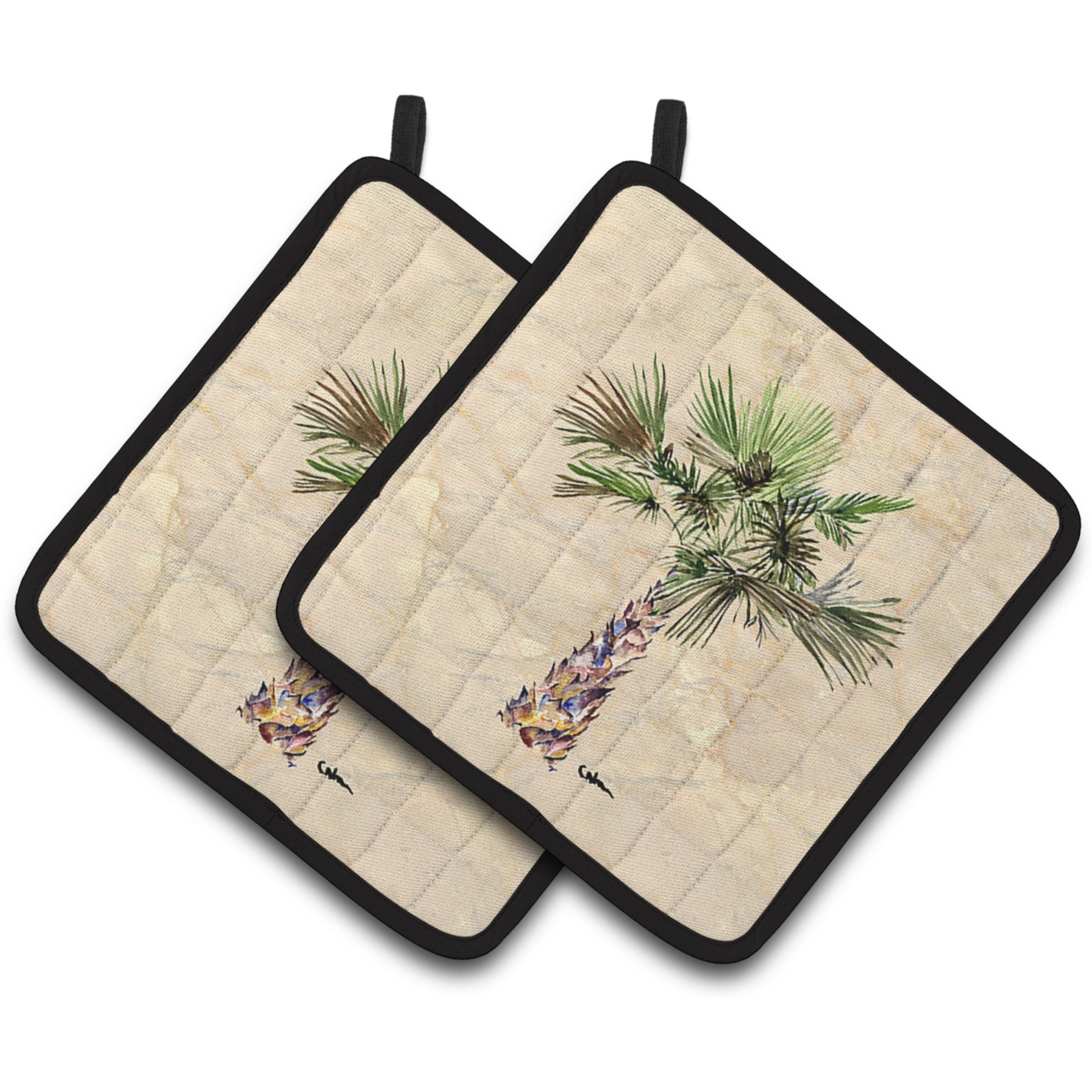&quotCaroline's Treasures Palm Tree Pair of Pot Holders 8480PTHD, 7.5HX7.5W, Multicolor"
