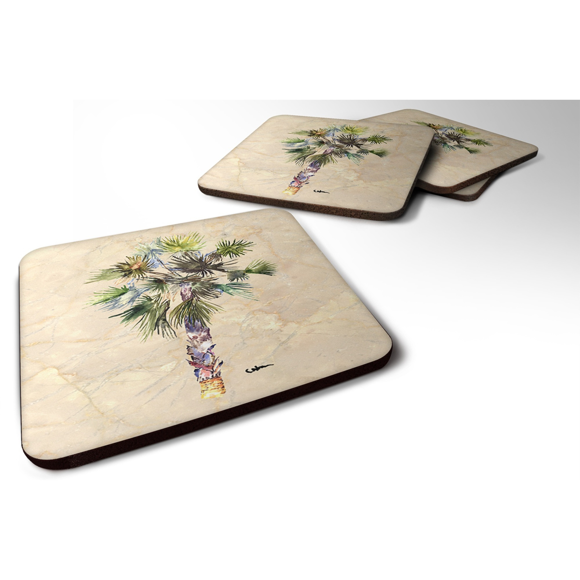&quotCaroline's Treasures 8481FC Tree-Palm Tree Foam Coasters (Set of 4), 3.5"" H x 3.5"" W, Multicolor"